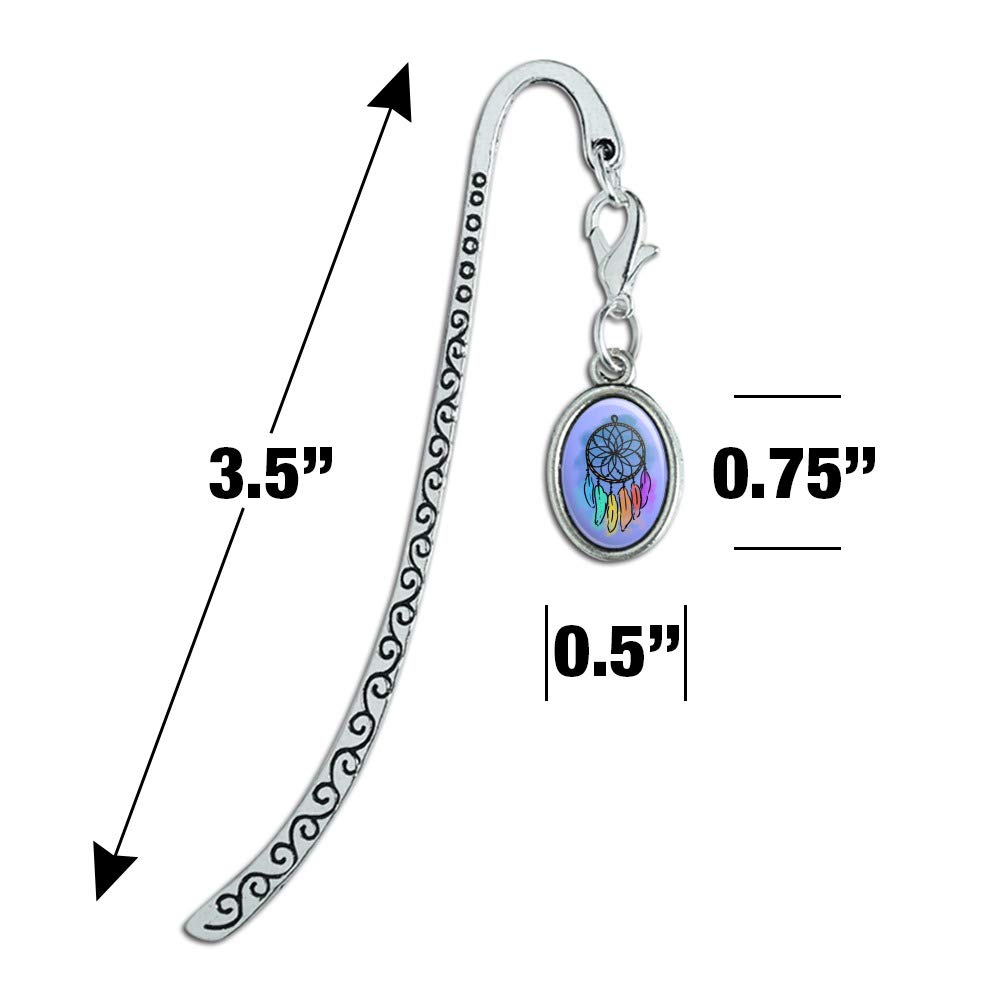 Dream Catcher with Rainbow Feathers - Watercolor Sketch Metal Bookmark Page Marker with Oval Charm - Perfect for Book Lovers, Journaling & Gift Giving