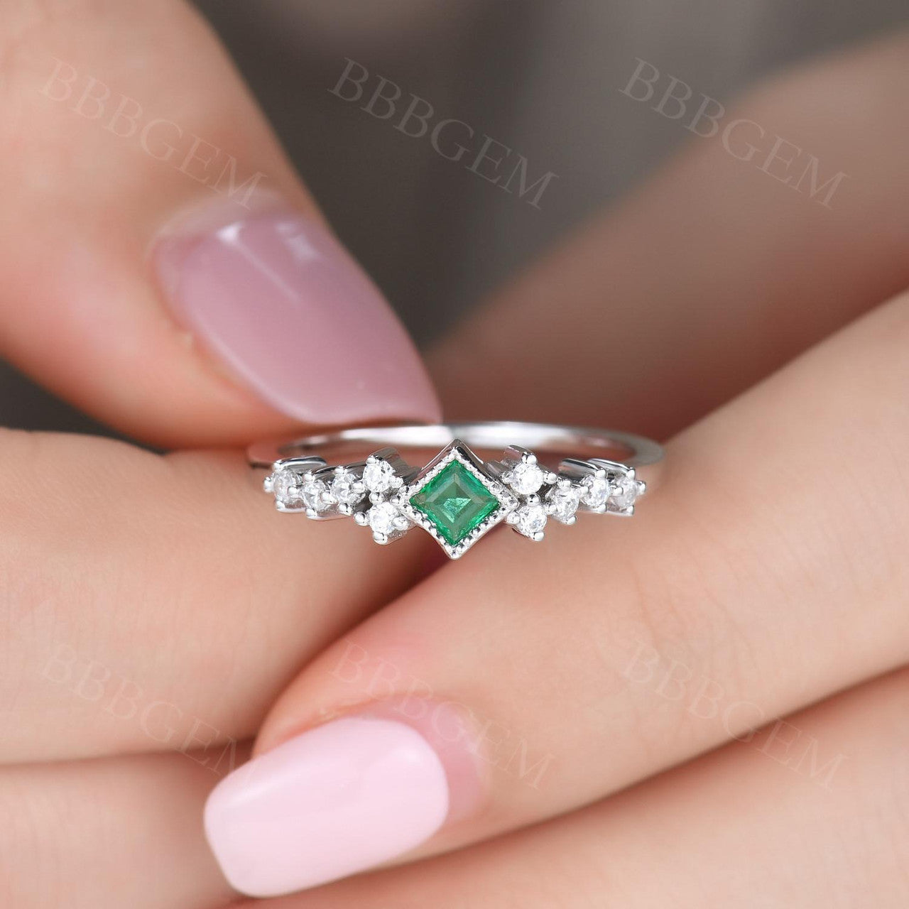 3.5mm Natural Emerald Square Cut Ring for Women - 14K White Gold Minimalist Everyday Jewelry - Perfect for Daily Wear, Office & Special Occasions