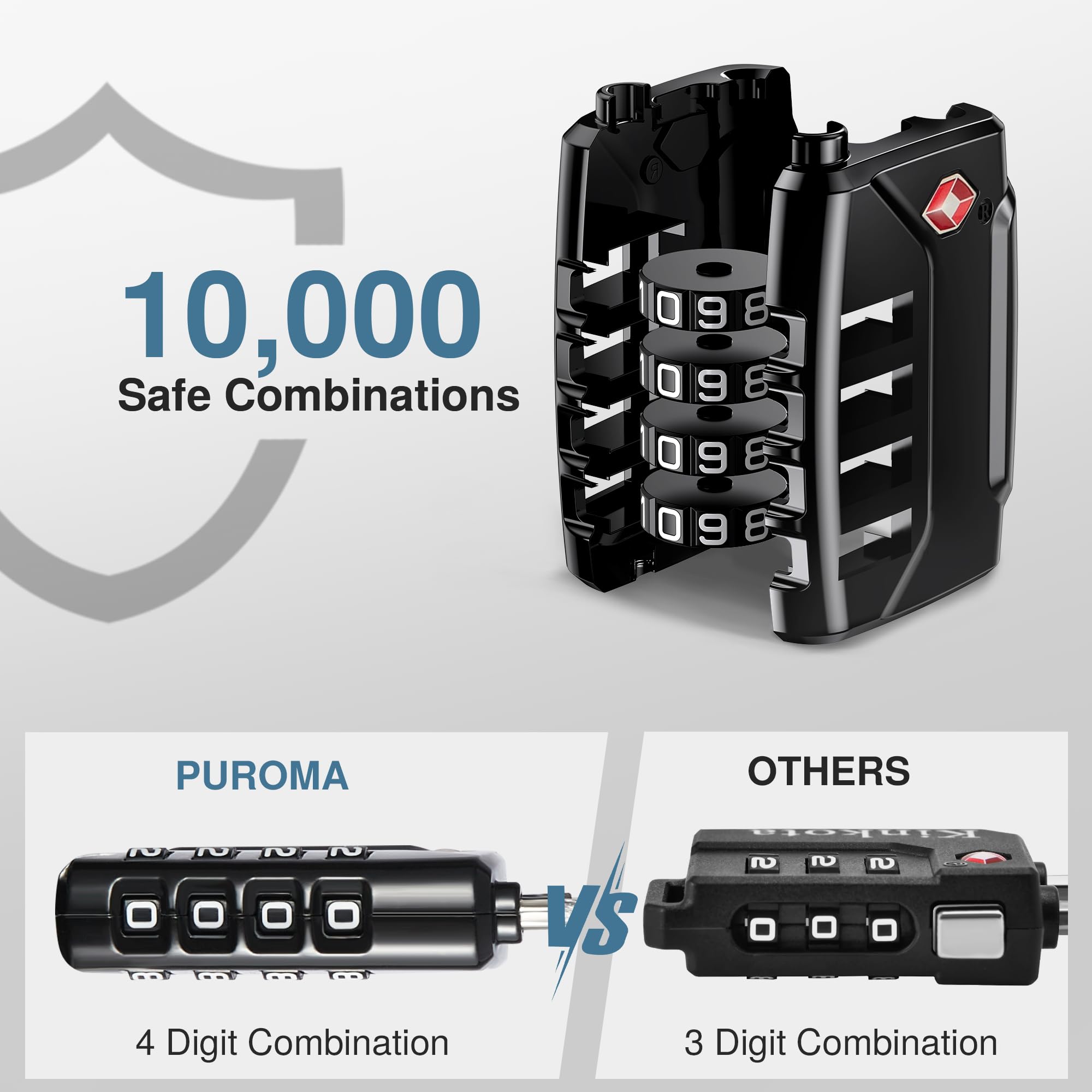 Puroma 2 Pack TSA Approved Luggage Locks - Secure 4 Digit Combination Travel Locks with Resettable Code & Durable Zinc Alloy Body for Suitcases, Backpacks, Gym Lockers & Toolboxes (Black) - Perfect for Air Travel, School, Work & Outdoor Adventures