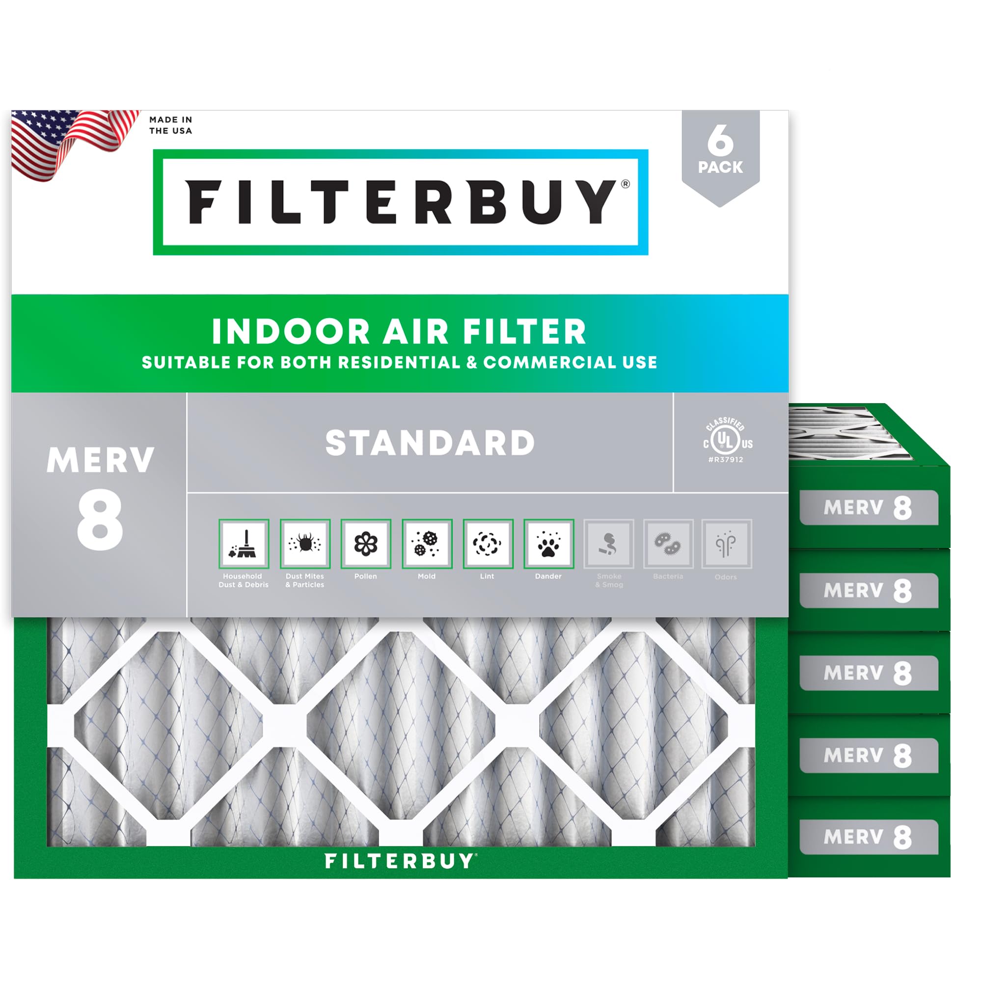 Filterbuy 30x30x2 MERV 8 Pleated Air Filter (6-Pack) - HVAC, AC & Furnace Replacement - Actual Size 29.5x29.5x1.75 Inches - Dust & Allergen Defense for Home & Office Use