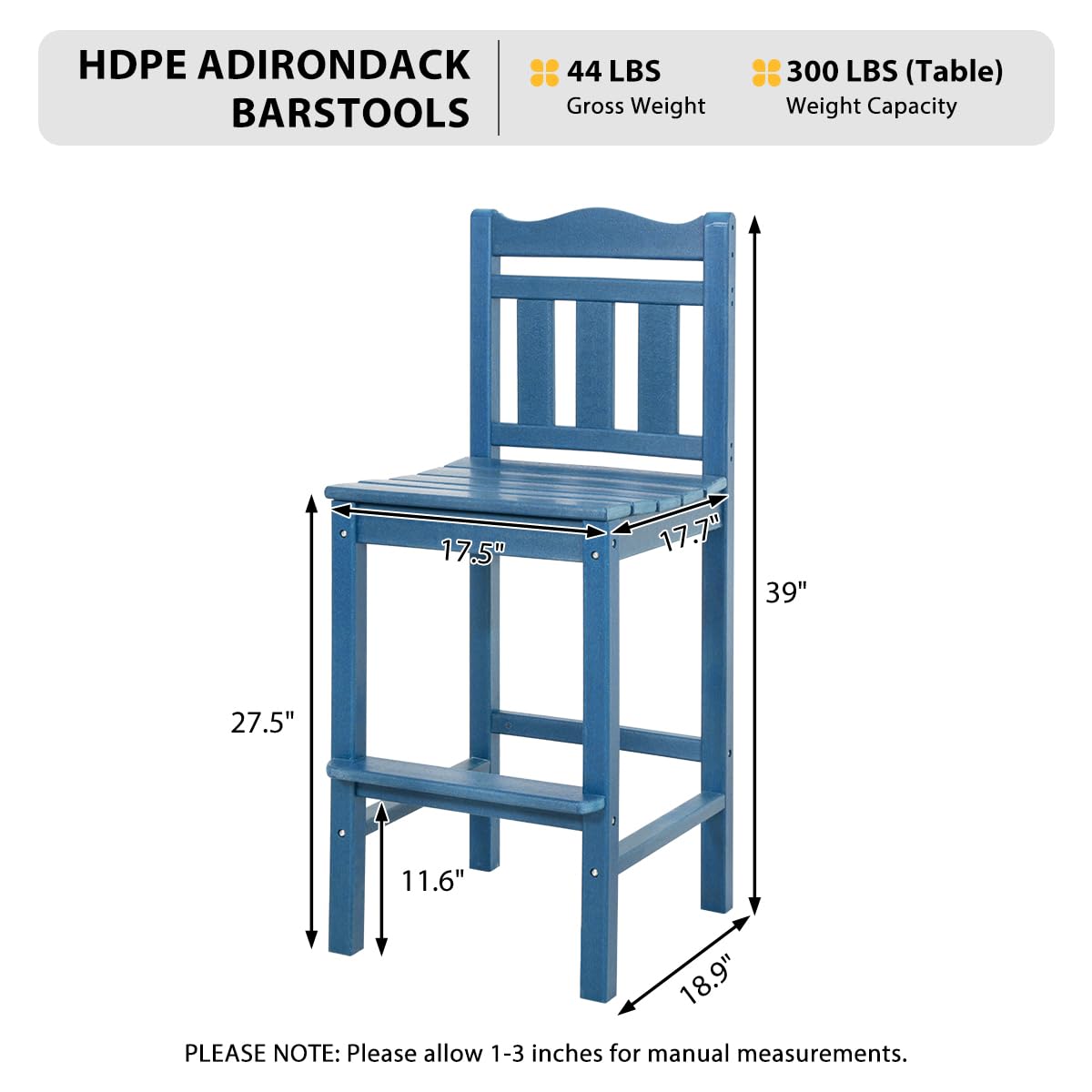 Sundale Outdoor 3-Piece Adirondack Bar Set - 2 Counter Height Adirondack Chairs & Round Side Table - HDPE High Top Stools for Patio, Deck, Garden - Navy Blue Pub Bistro Dining Furniture for 2 - Perfect for Backyard Entertaining, Poolside Relaxation & Outdoor Gatherings