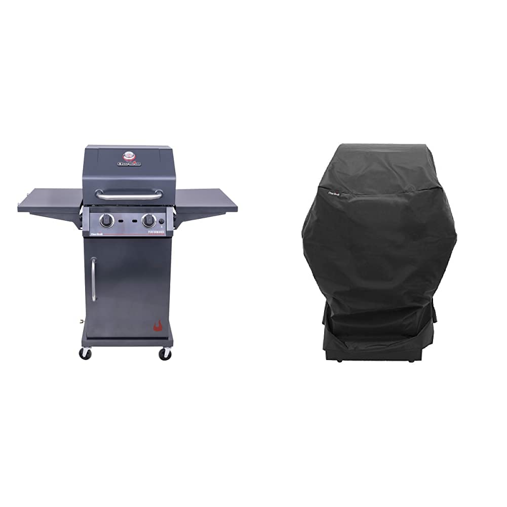 Char-Broil 463655621 Performance TRU-Infrared 2-Burner Cabinet Style Liquid Propane Gas Grill with Smoker Cover - Metallic Gray - Perfect for Backyard BBQs, Patio Cooking & Outdoor Entertaining