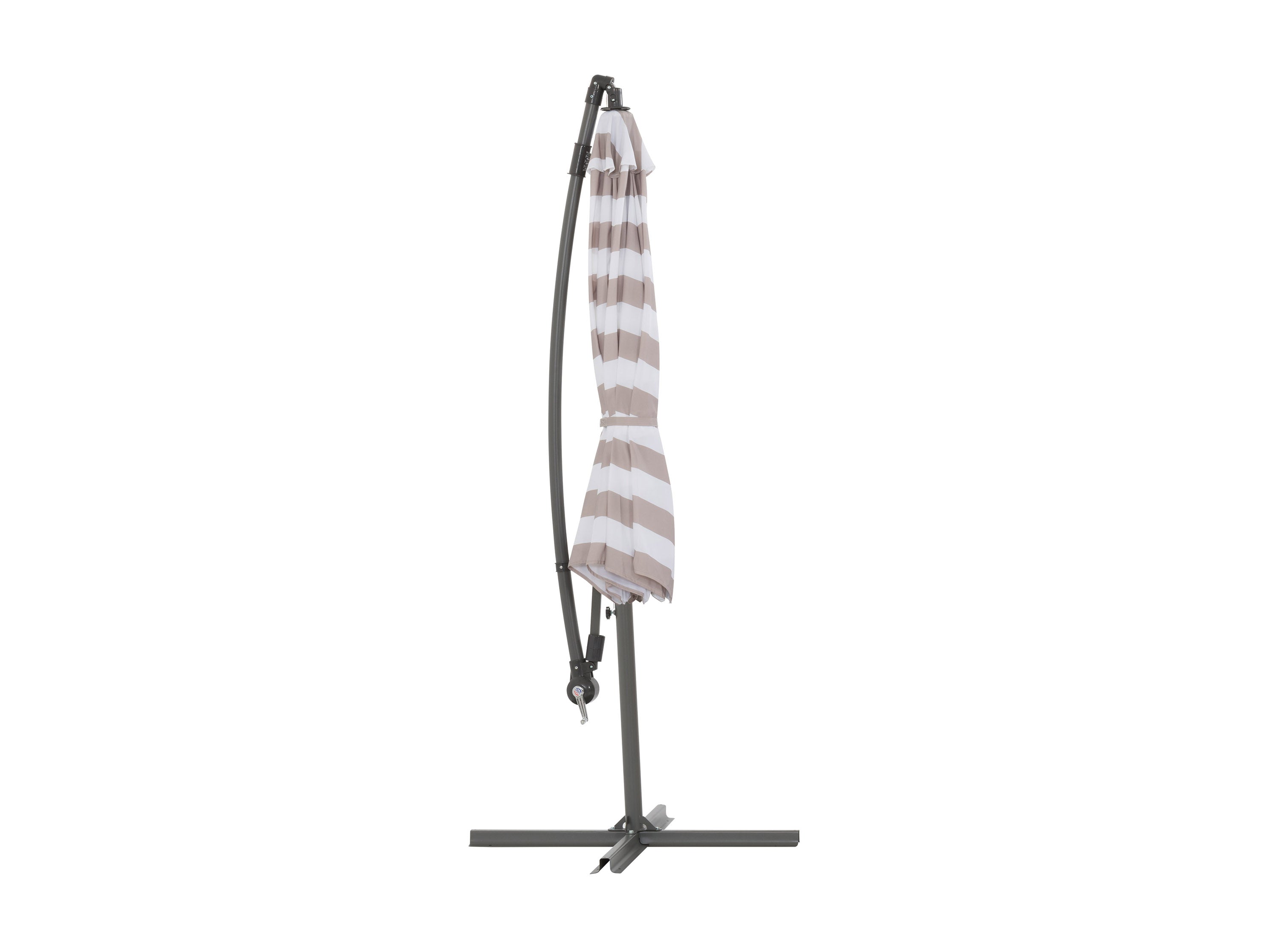 10ft Striped Offset Umbrella in Taupe and White - Perfect for Patio, Poolside, and Outdoor Dining Areas