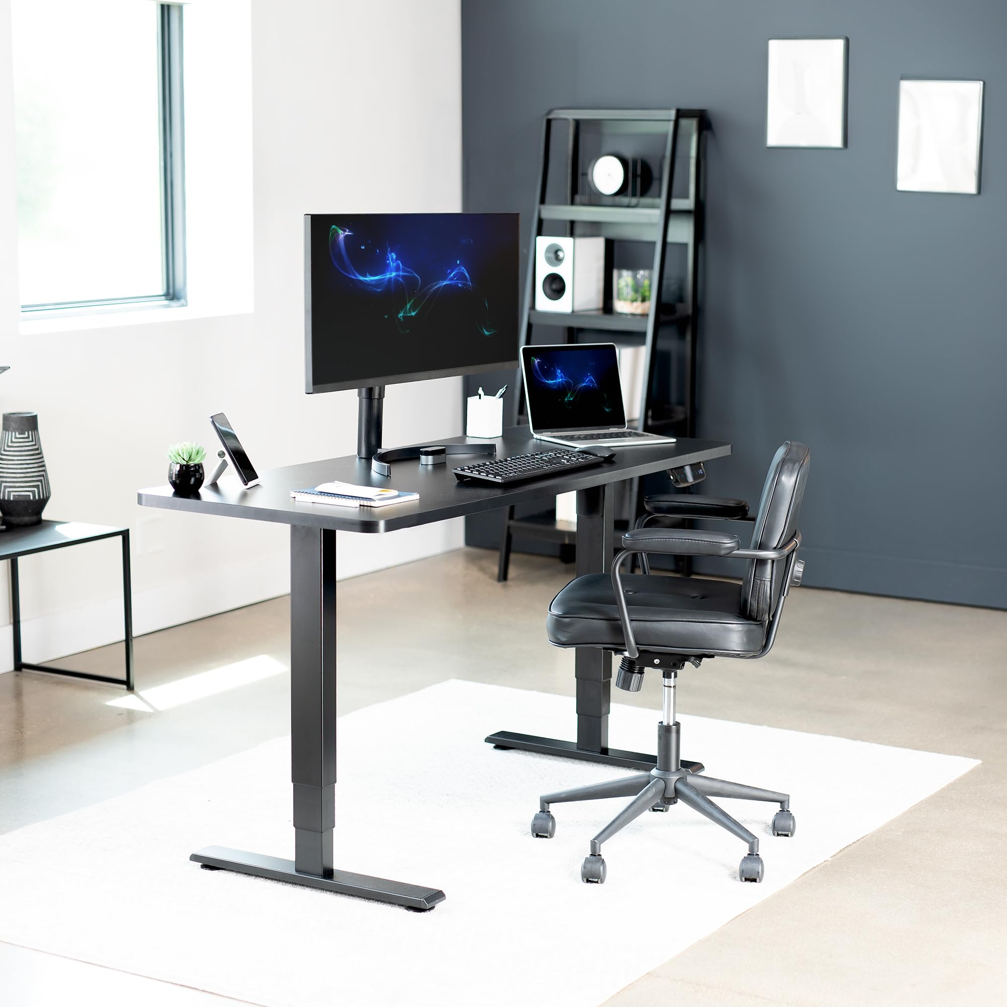 VIVO Black Electric Stand Up Desk Frame Workstation - Single Motor Ergonomic Height Adjustable Base (DESK-V102E) for Home Office & Workspace - Perfect for Remote Work, Gaming & Study Setup