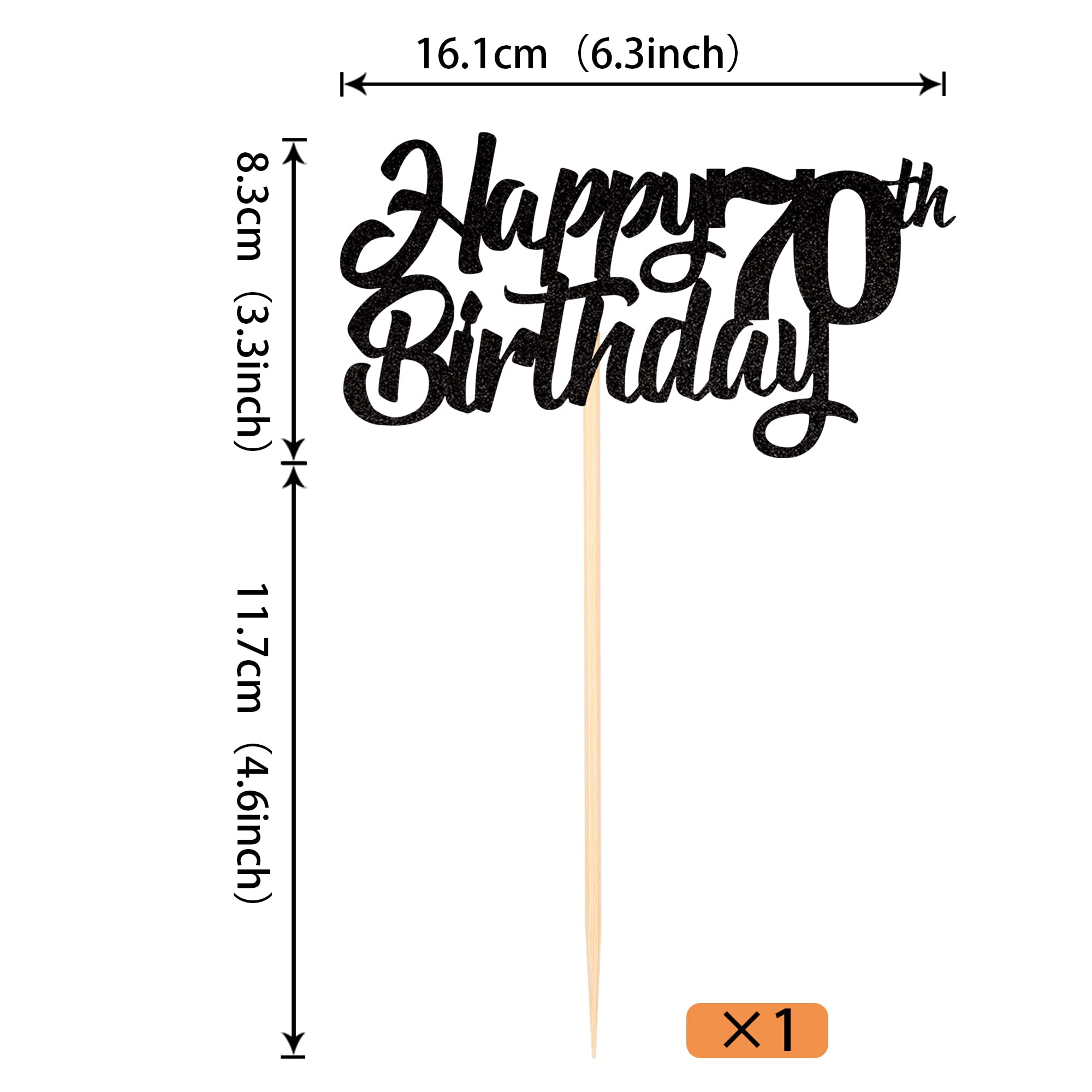 70th Birthday Cake Topper Set - Glitter 70 Cake Picks & Decorations for 70th Birthday Party Supplies (Black) - Perfect for Milestone Celebrations, Retirement Parties & Anniversary Cakes