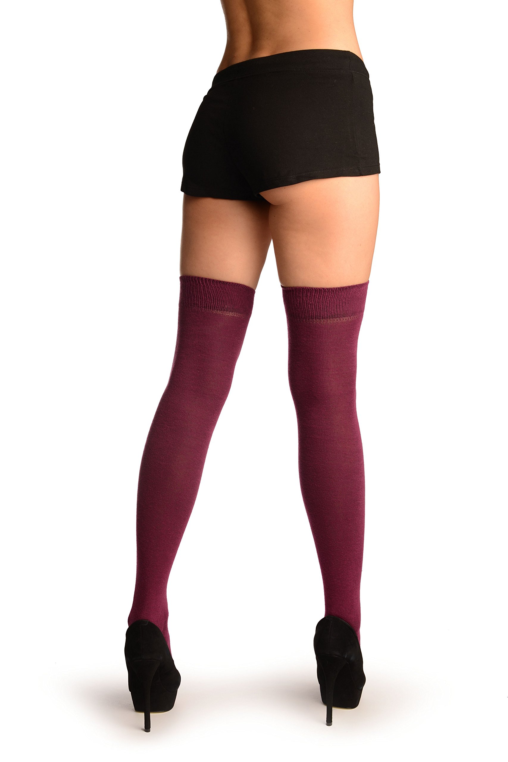 LissKiss Plain Maroon Over The Knee Socks - Purple Thigh High Socks for Women | Fashionable & Comfortable Knee-High Stockings for Winter, Cosplay, and Office Wear