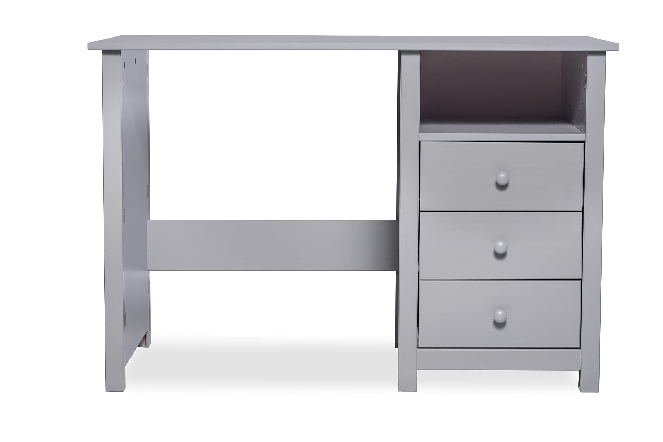 Solid Wood Grey Compact Computer Desk with Drawers - Sturdy Pine Home Office Desk with Smart Storage - Perfect for Study, Bedroom, or Small Space Workstation - Ergonomic Writing & Laptop Workspace