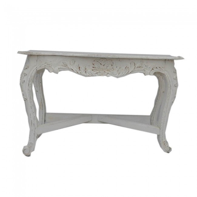Hand Carved White Console Table - Solid Wood Entryway Hall Table for Living Room, Foyer & Dining Room Decor