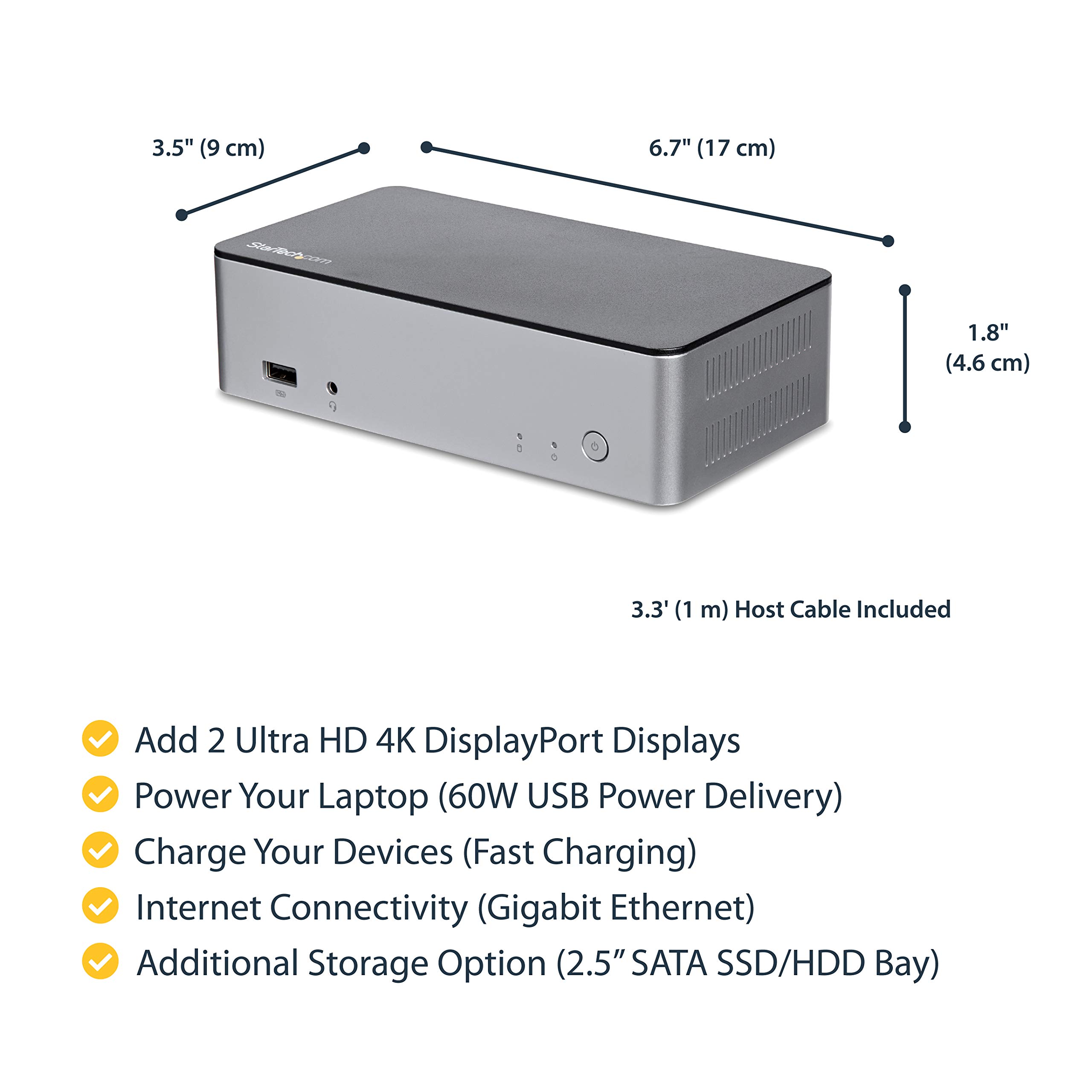 StarTech.com USB C Docking Station for Dual Monitors - 4K Dual DisplayPort, 2.5