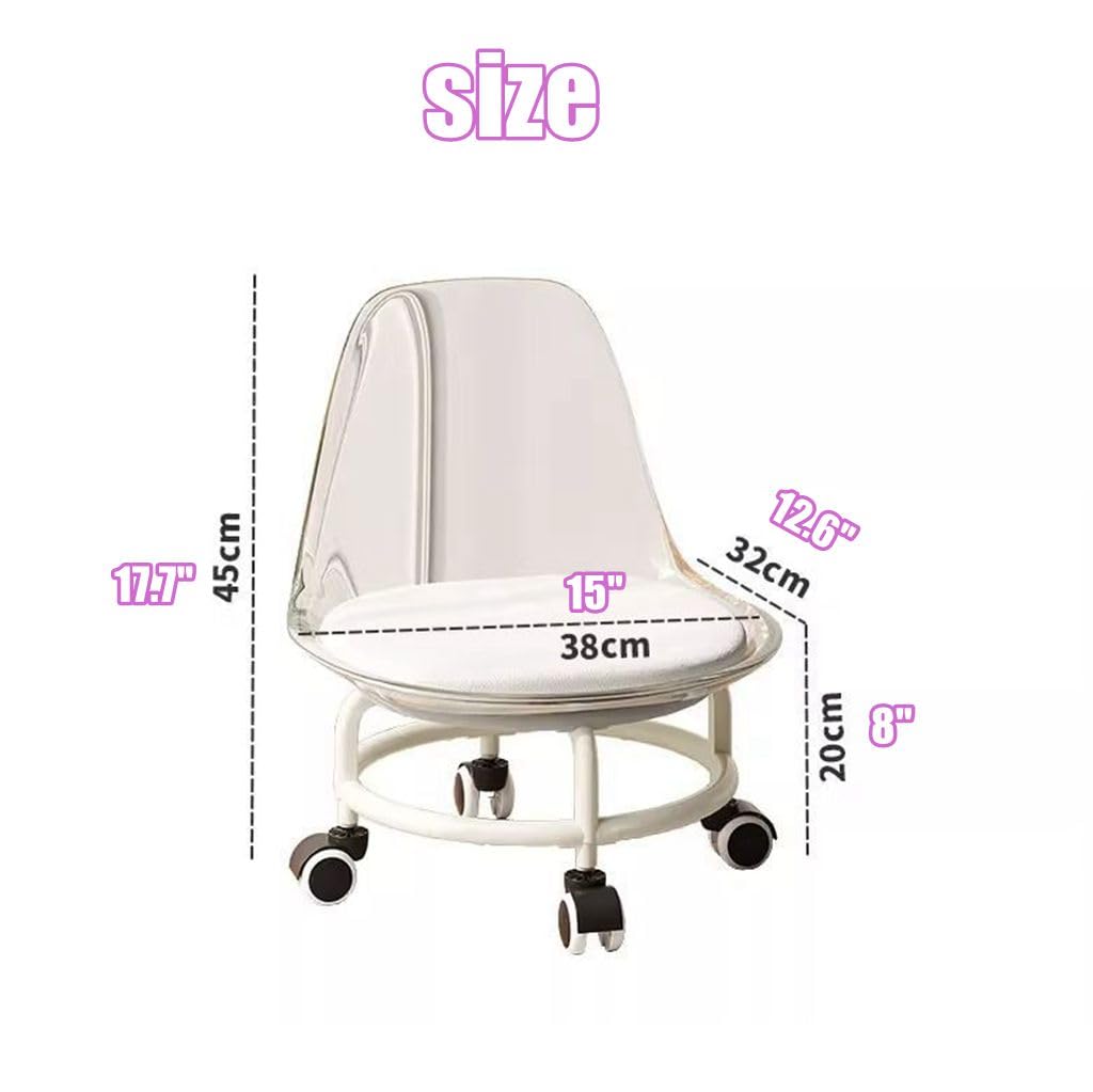 360° Swivel Rolling Stool with Backrest - Low Height Adjustable Office Chair with Universal Caster Wheels - Ergonomic Home & Office Stool for Adults & Kids (Brown) - Perfect for Workstations, Gaming & Study Areas