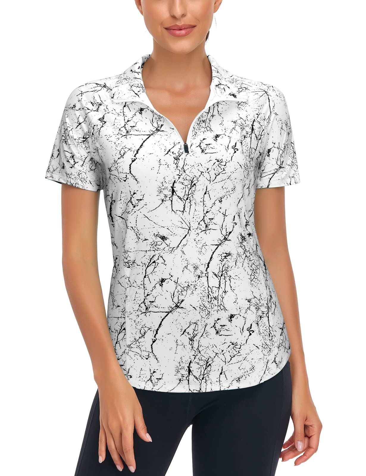 LURANEE Women's Moisture Wicking Athletic Shirt - Quick Dry Short Sleeve Quarter Zip Pullover for Running, Yoga & Gym Workouts | Breathable & Comfortable Activewear Top