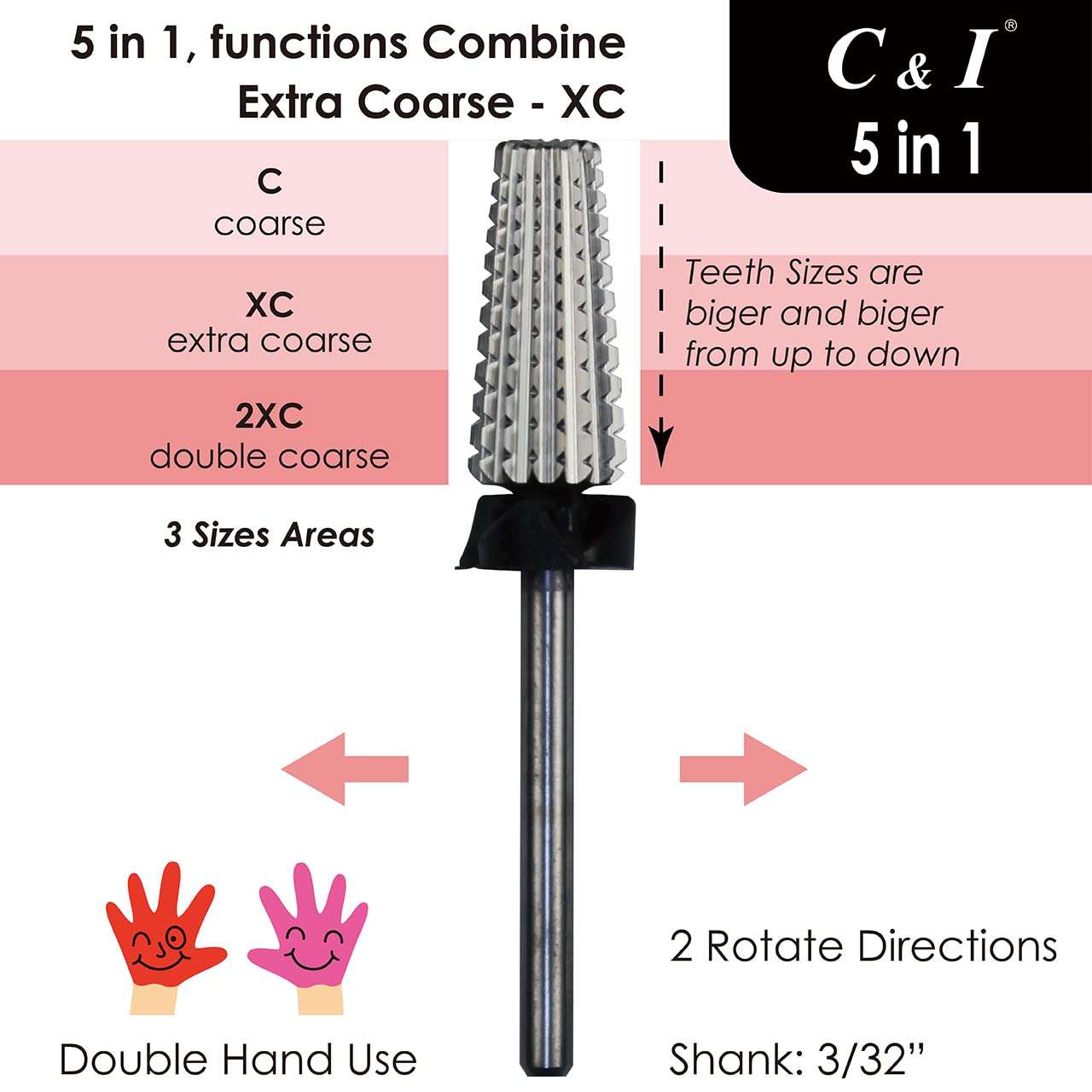 Professional 5-in-1 Multi-Function Tapered Nail Drill Bit for Manicure Machines - Perfect for Salon, Home Nail Care & DIY Gel Polish Application