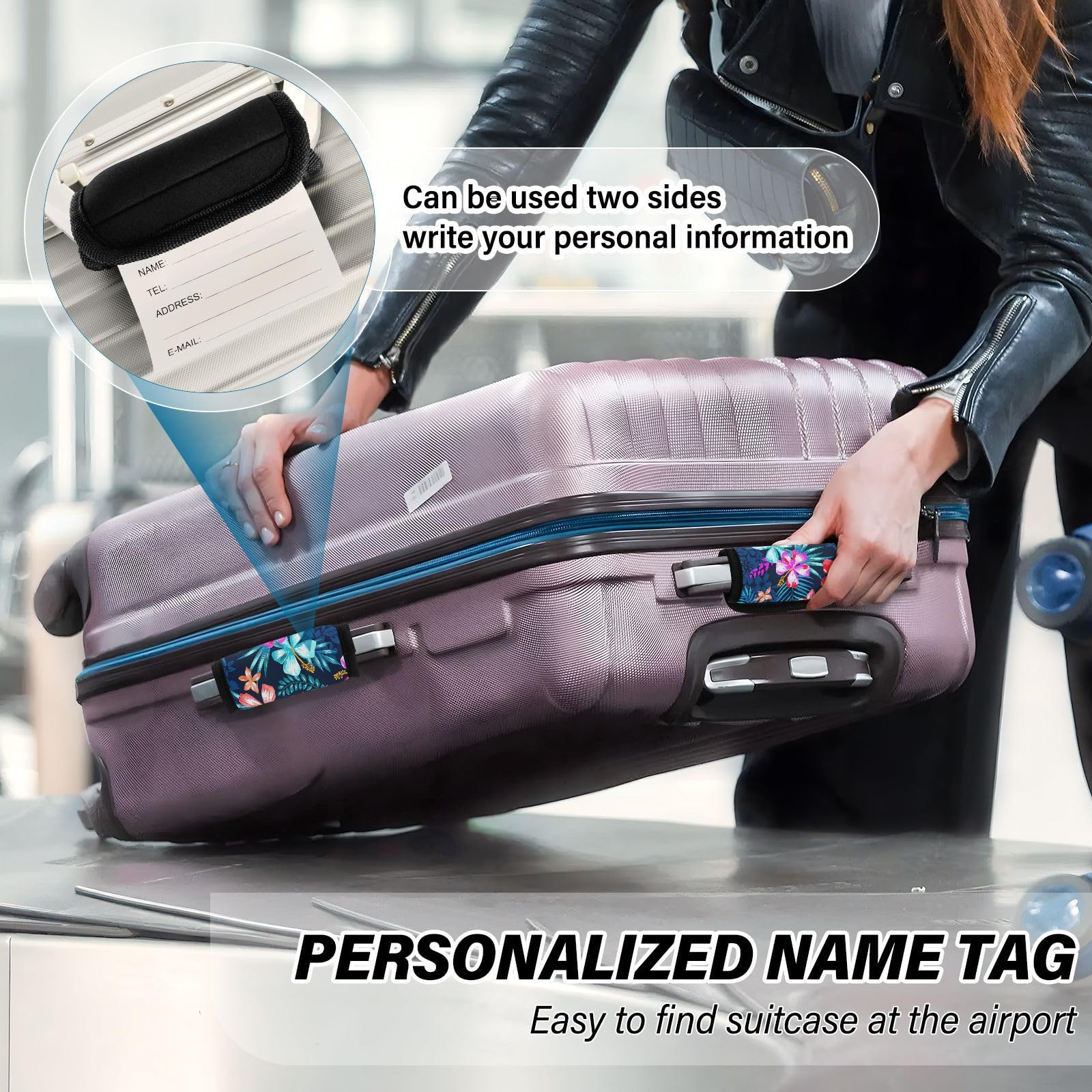 2 Pcs Neoprene Luggage Handle Covers - Cute Tropical Design Suitcase & Purse Protector for Travel | Durable Grip Enhancer for Airports, Vacations & Business Trips