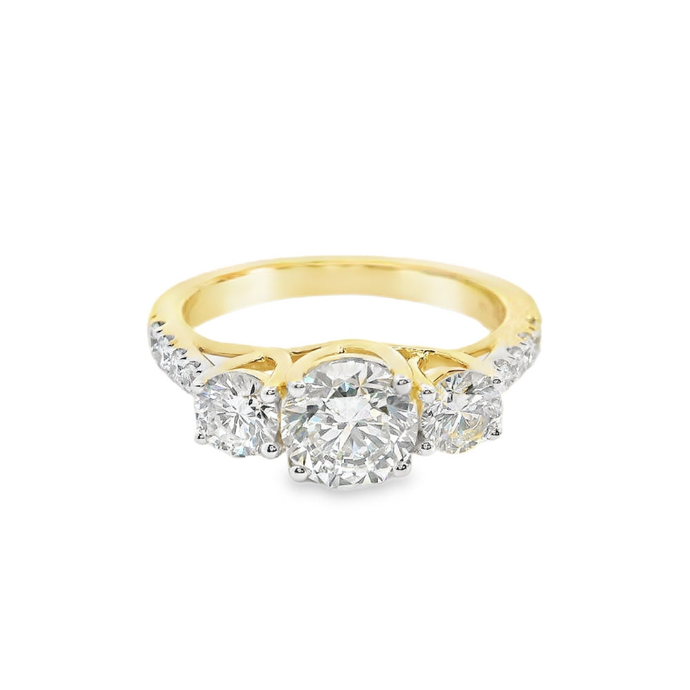 1.7 Carat Lab Grown Trinity Diamond Ring in 14K Yellow Gold - Perfect for Engagement, Wedding & Anniversary Gifts