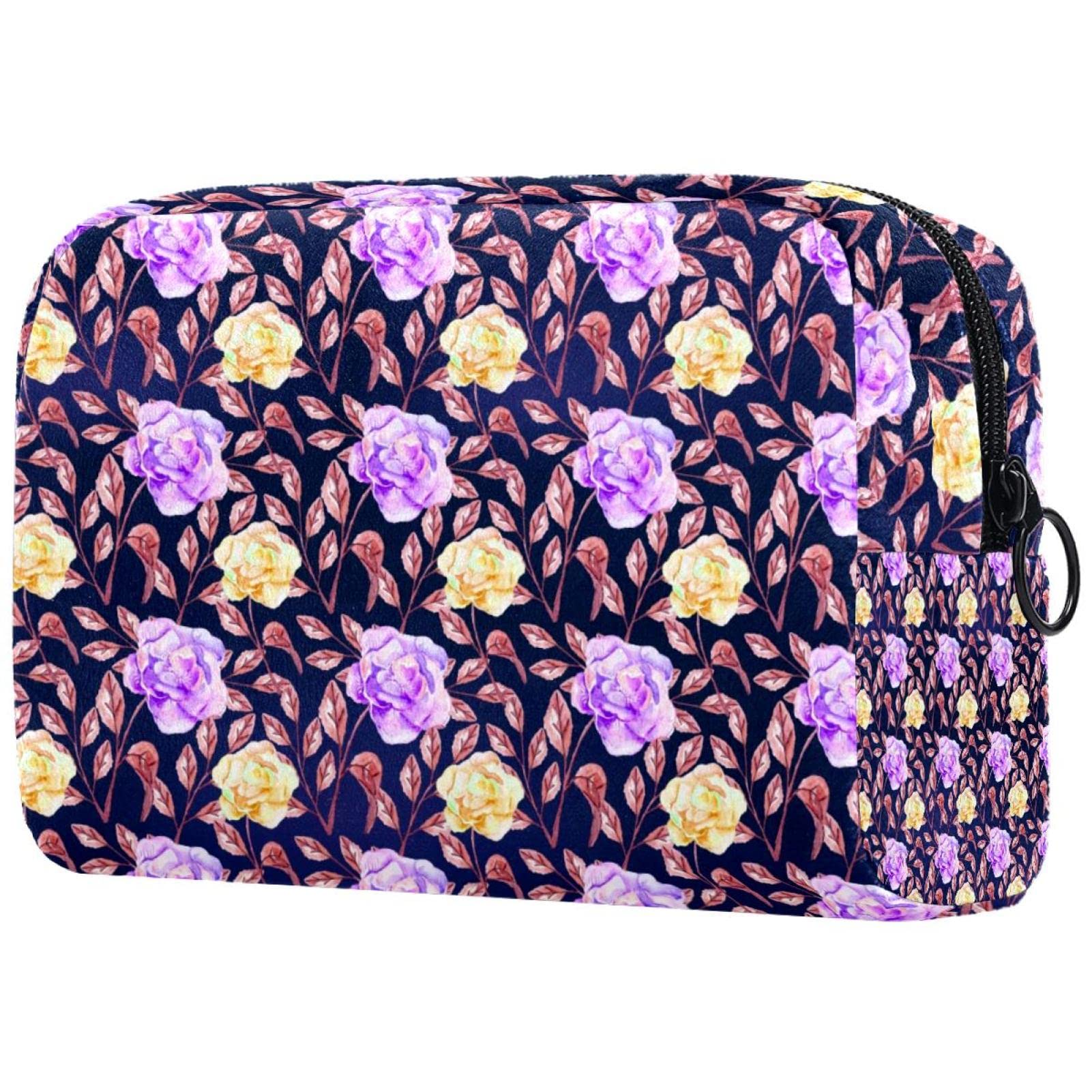 Professional Travel Makeup Bag with Brush Holder - Floral Cosmetic Organizer for Makeup Brushes, Cosmetics & Toiletries | Perfect for Travel, Gym, Home Storage & Beauty On-The-Go