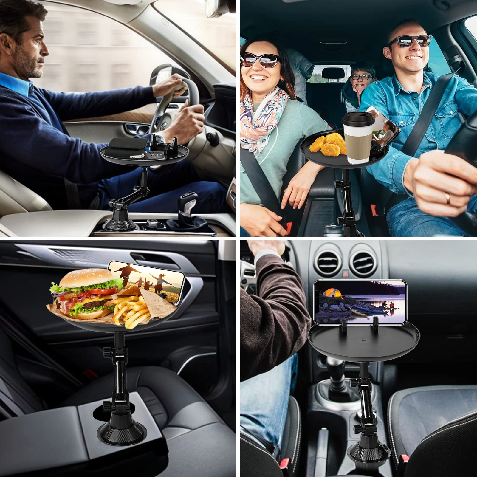 VIVP Adjustable Car Cup Holder Tray with Phone Holder - Universal Car Tray Table for Eating, Drinking & Working - Perfect for Road Trips, Commuting & Fast Food Meals in Any Vehicle