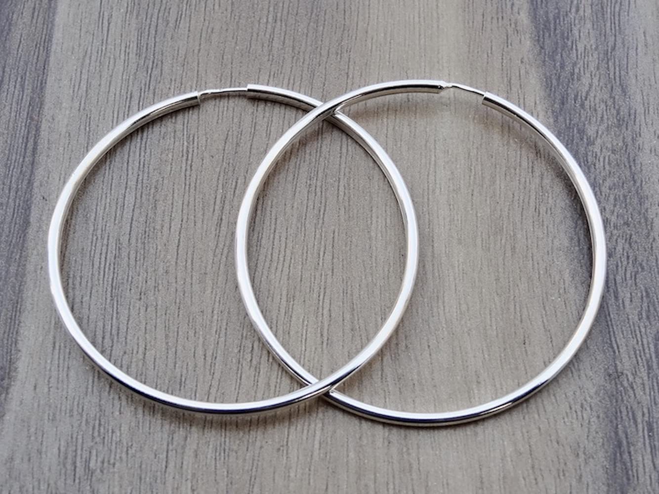925 Sterling Silver Hoop Earrings 50mm - Endless Wire Round Sleepers - Handmade Jewelry for Women - Perfect for Everyday Wear, Gifts & Special Occasions