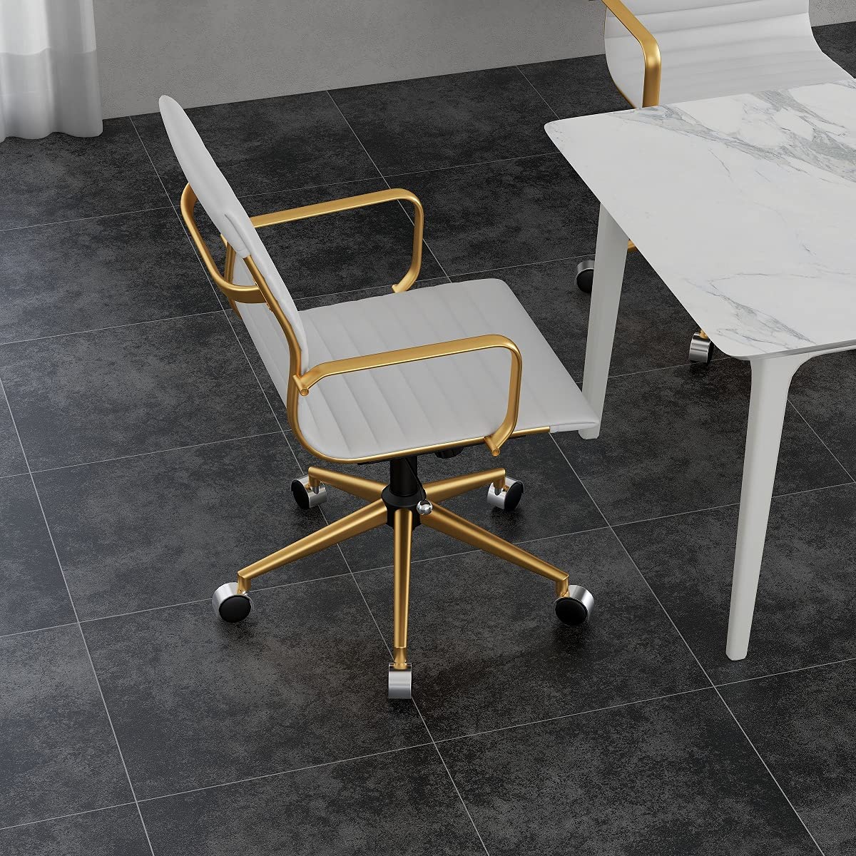 White Gold Ergonomic Office Chair - Modern Adjustable Desk Chair with Lumbar Support for Home & Office Workspace (3011 Gold White) - Perfect for Long Hours of Work, Gaming & Study