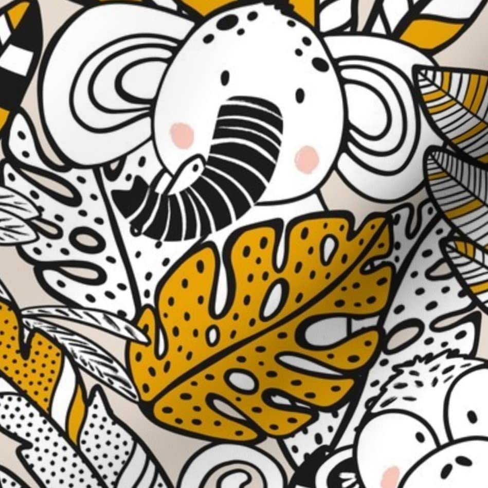 Jungle Animals Printed Organic Cotton Sateen Fabric - Gender Neutral Zebra Monkey Elephant Tropical Design for Sewing, Quilting, Apparel & Home Decor | Perfect for Baby Clothes, Curtains & DIY Crafts