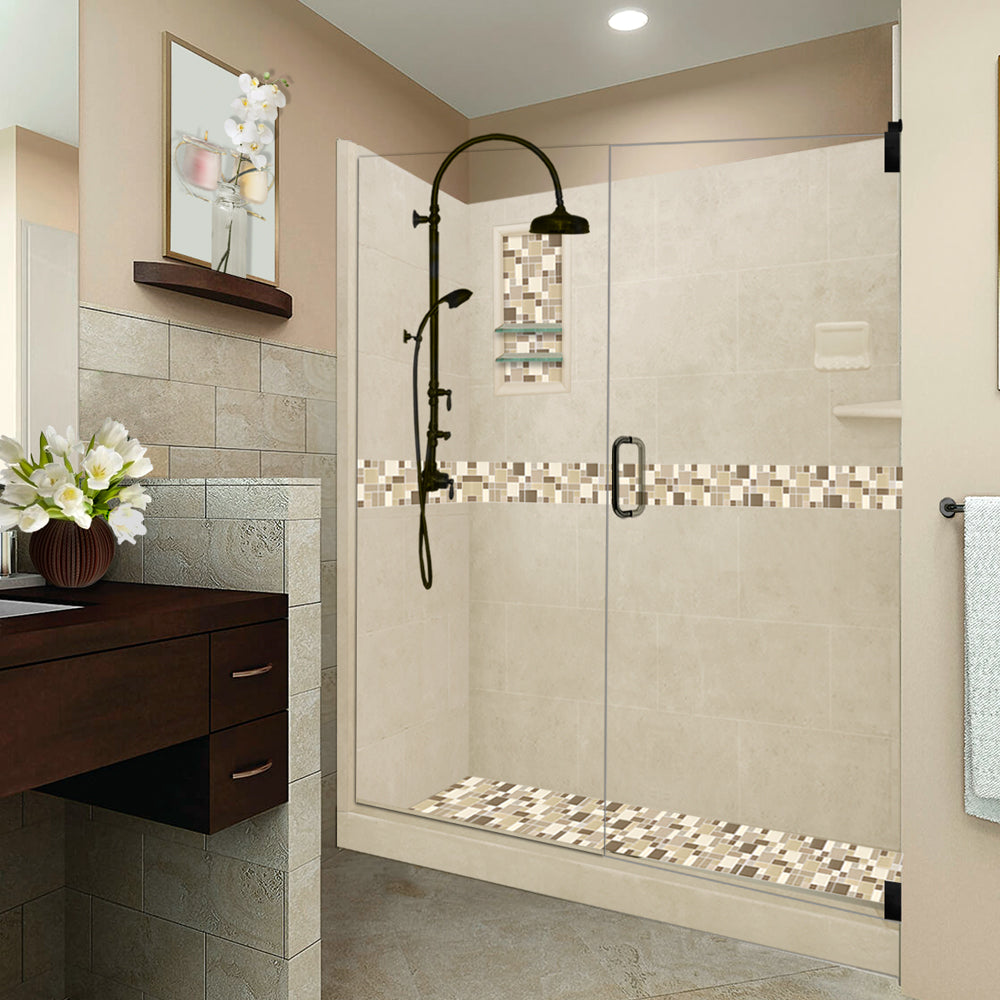 60 Alcove Desert Sand Sistine Stone & Tuscany Mosaic Accent Tile - DIY Shower Remodel Kit for Bathroom Renovation | Waterproof & Easy Installation Backsplash