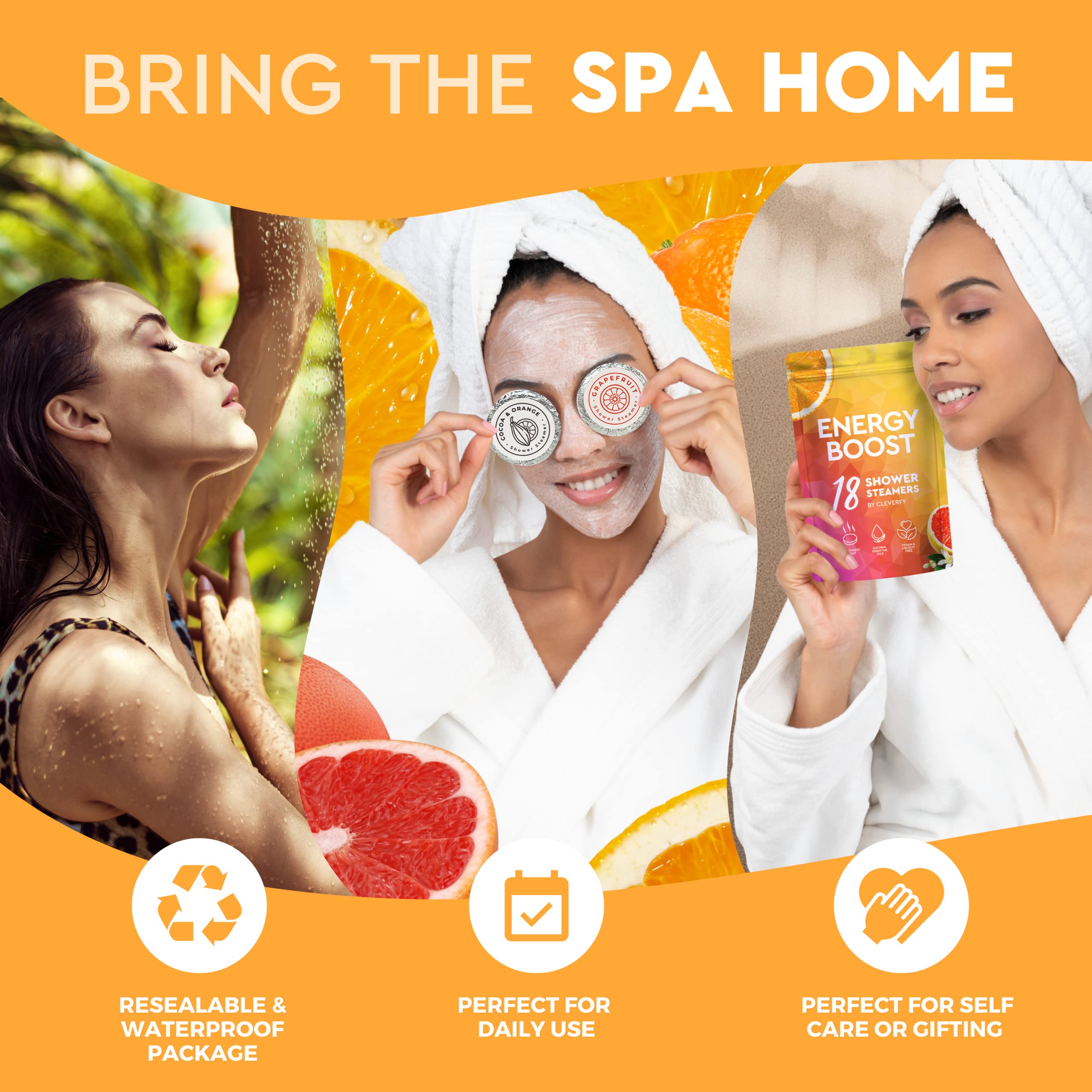 Cleverfy Aromatherapy Shower Steamers - Citrus Essential Oil Shower Bombs, Set of 18 for Relaxation & Stress Relief | Perfect for Bath, Spa & Self-Care