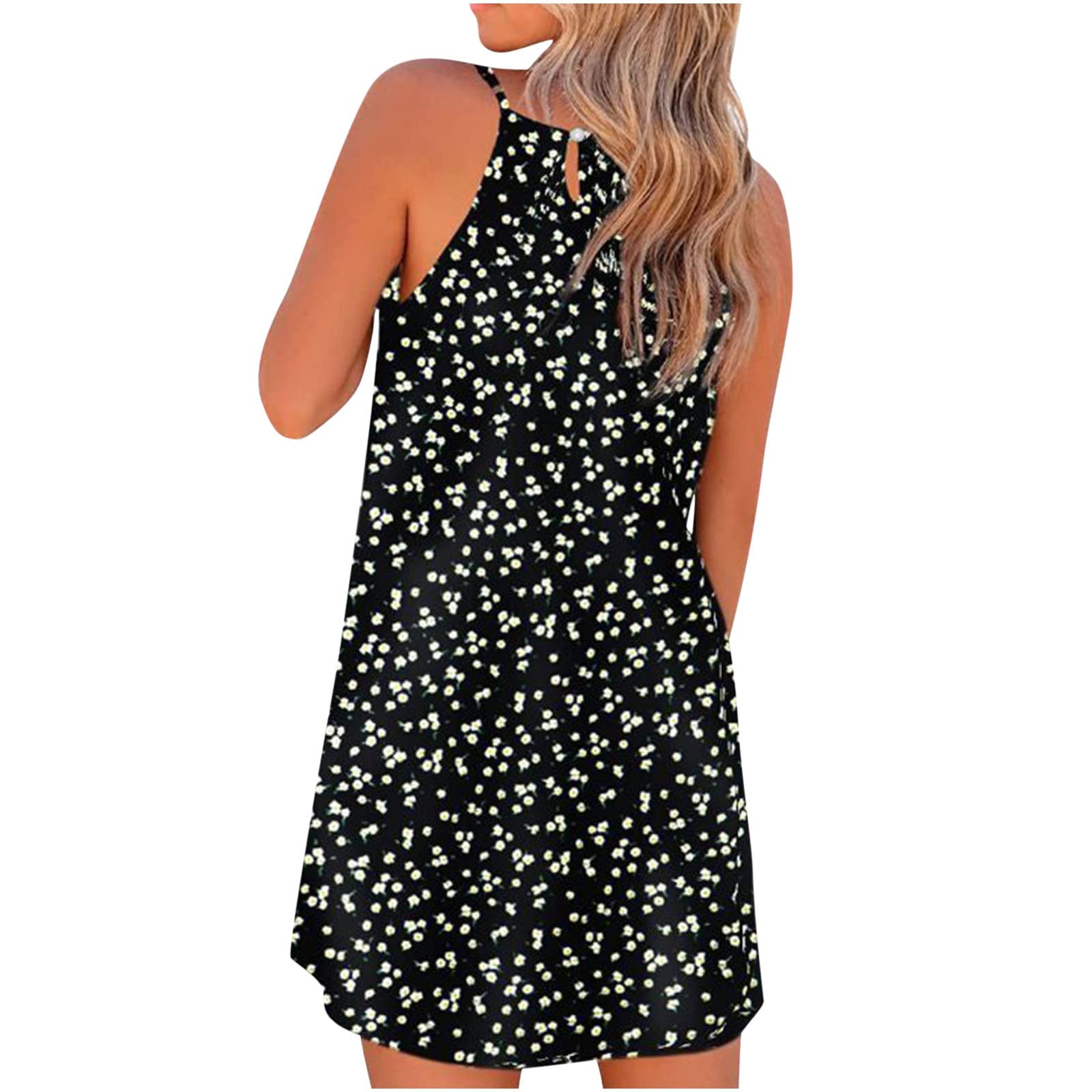 Vintage Floral Print Women's Dress - Sexy Halter Neck Sleeveless Summer Dress, Casual Crewneck Tank Top for Beach, Party & Everyday Wear (Black)