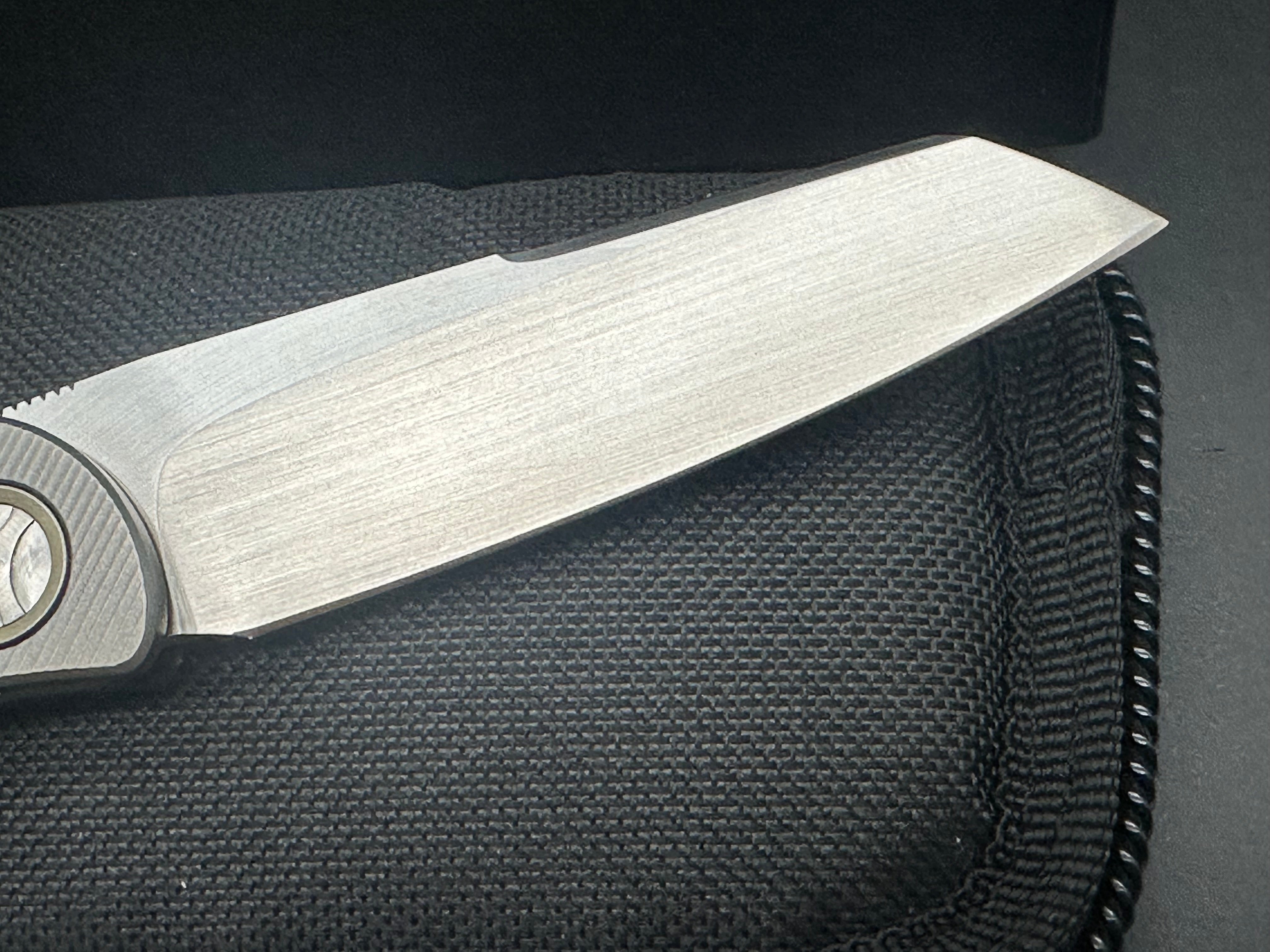 TBC Trevor Burger Custom LEXK Sheepsfoot SFL Pocket Knife - Titanium Handle with Snakeskin Carbon Fiber Inlay, Hand-Rubbed Satin M390 Steel Blade | EDC, Outdoor, Camping & Survival Knife