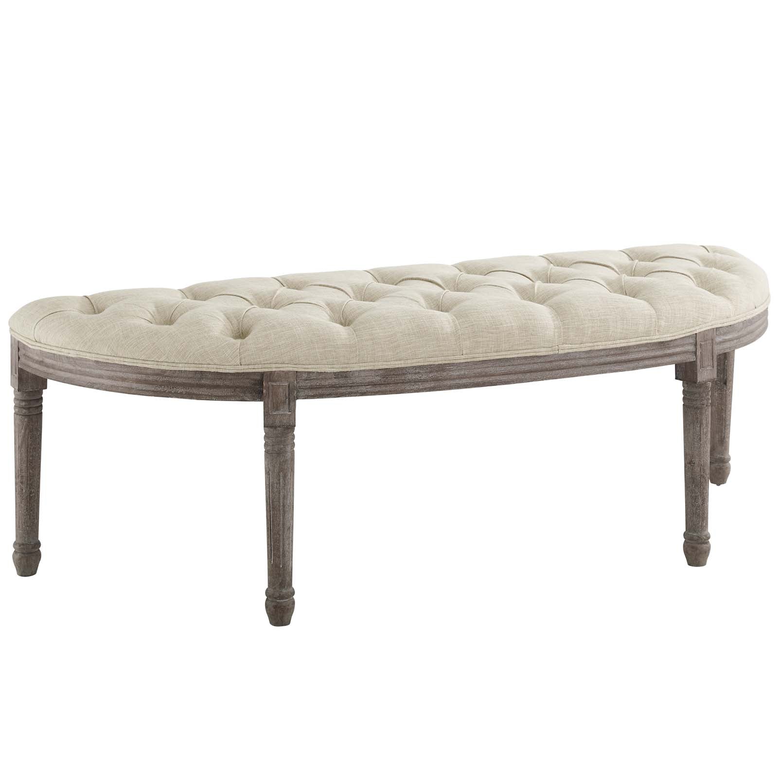 Vintage French Upholstered Fabric Semi-Circle Bench - Elegant Entryway Seating & Bedroom Decor for Classic Home Interiors