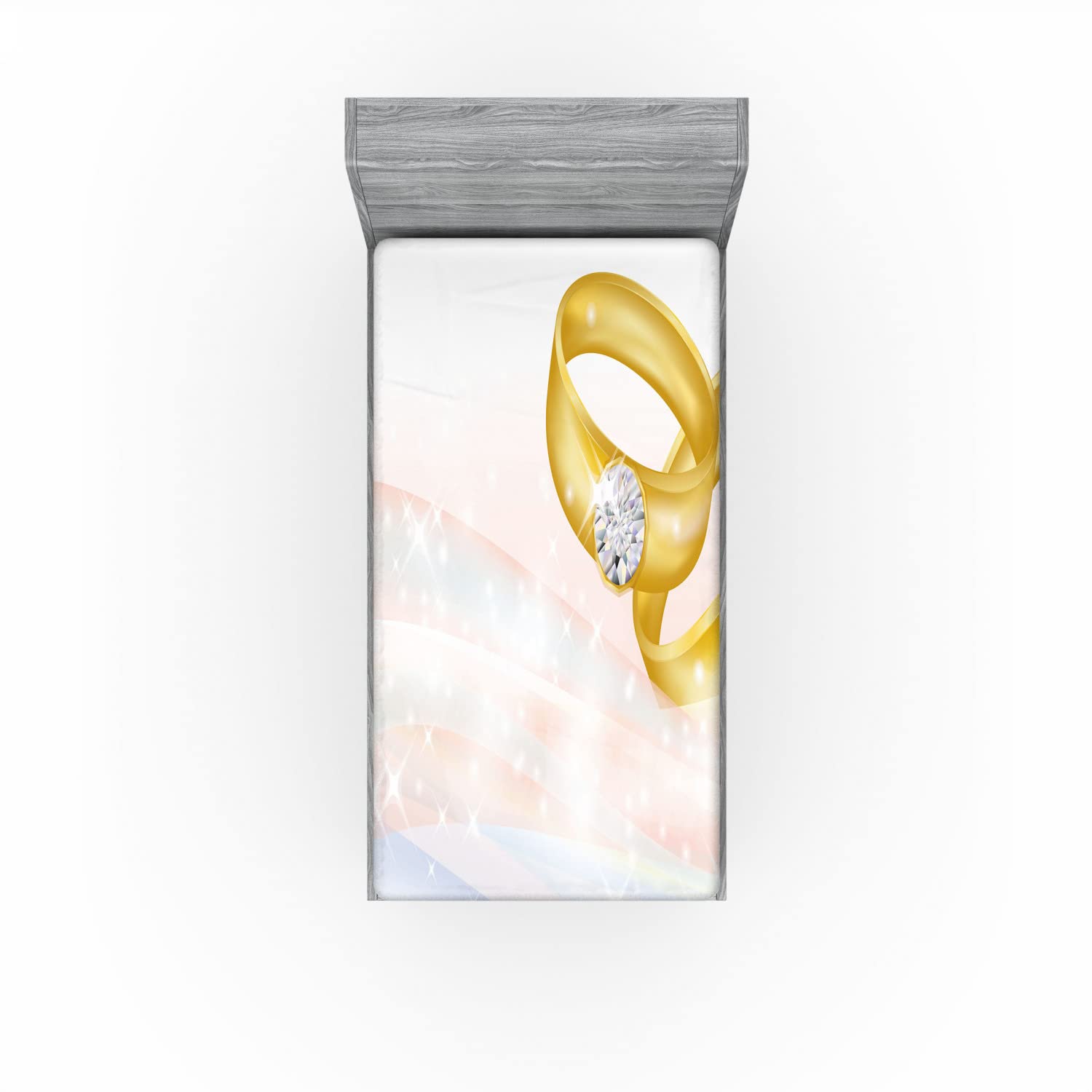 Ambesonne Wedding Fitted Sheet - Romantic Abstract Ring Design - Deep Pocket Twin Size Bedding in Pale Blue & Pink - Perfect for Engagement, Honeymoon & Anniversary Gifts