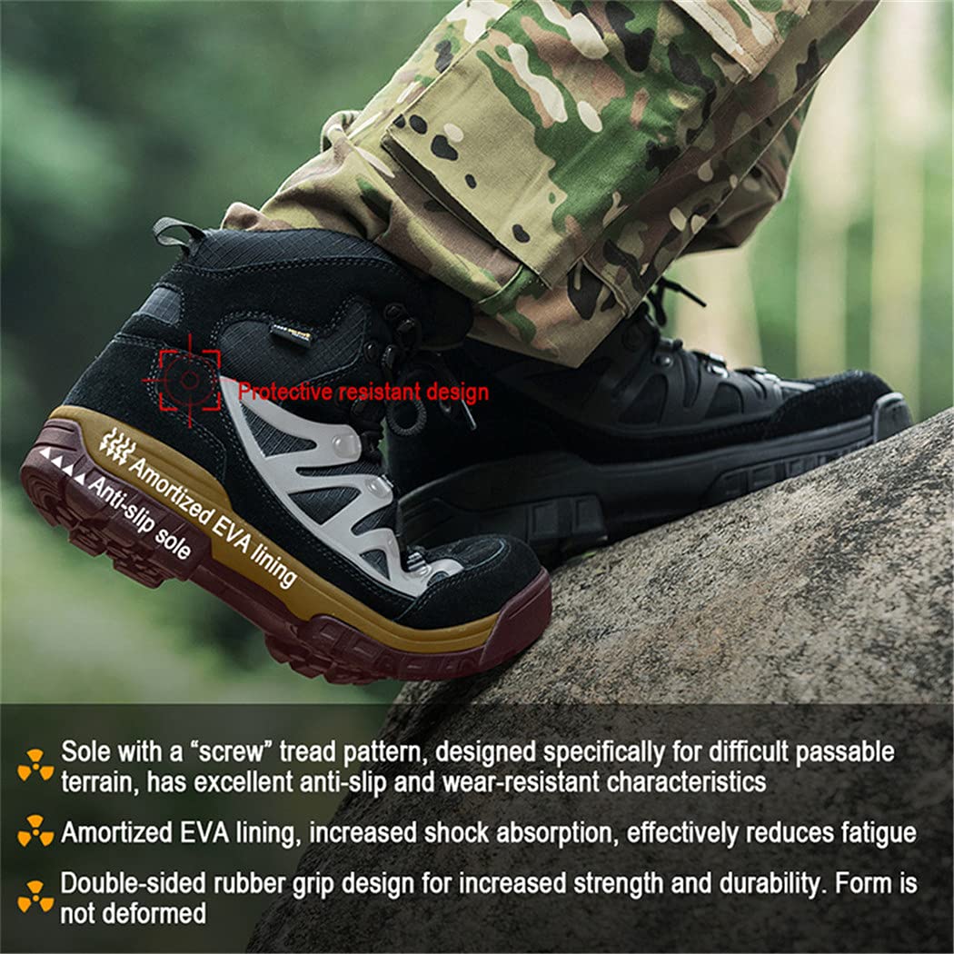 Men's Tactical Hiking Boots - Waterproof Leather Outdoor Shoes for Mountain Climbing, Camping & Military Use | Durable Anti-Slip Work Boots for Hunting, Trekking & Adventure Activities