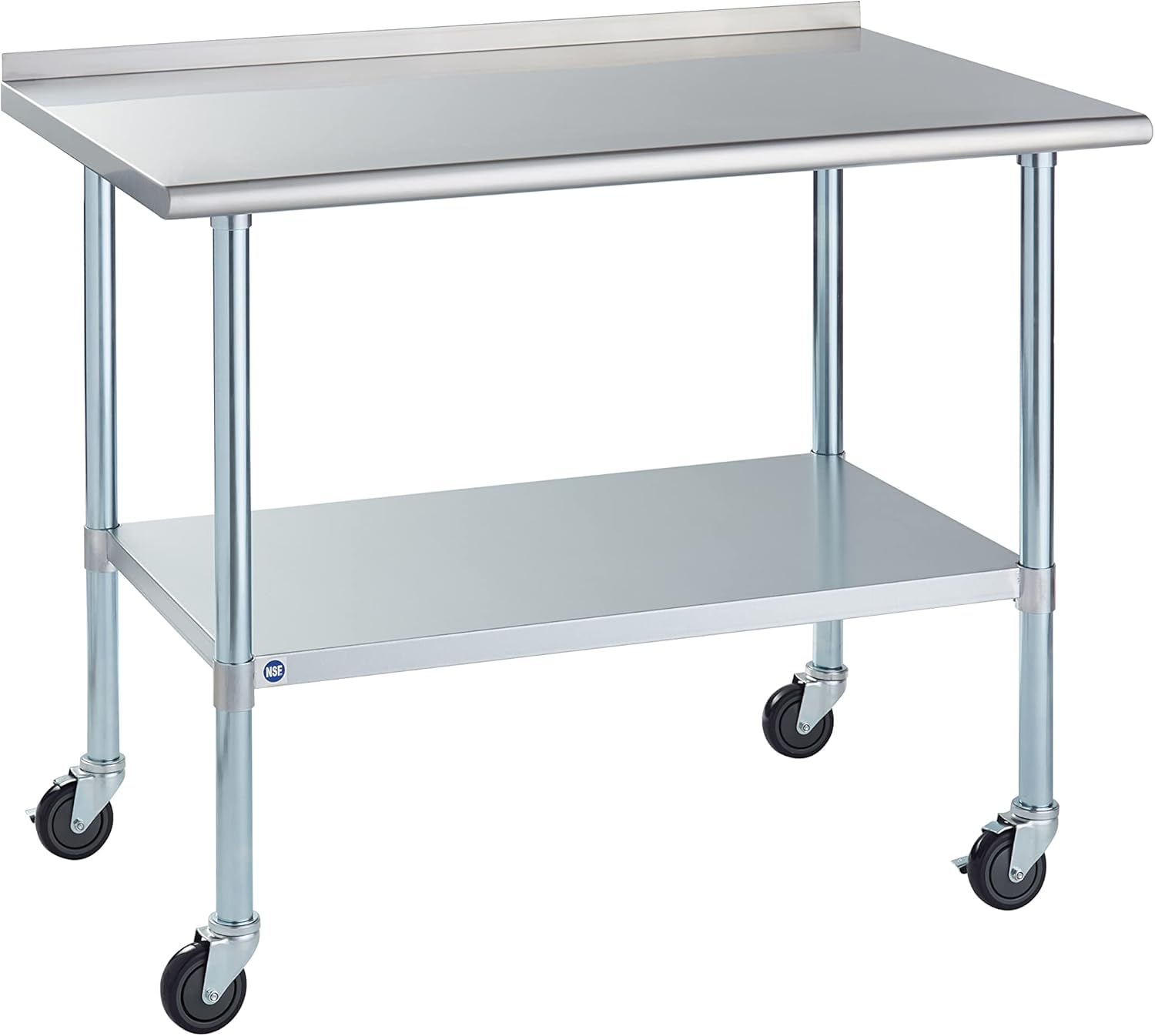 ROCKPOINT 30x48 Inch NSF Stainless Steel Commercial Kitchen Table with Backsplash, Adjustable Under Shelf & Caster Wheels - Heavy Duty Prep Work Table for Restaurant, Home, Hotel & Food Service Use