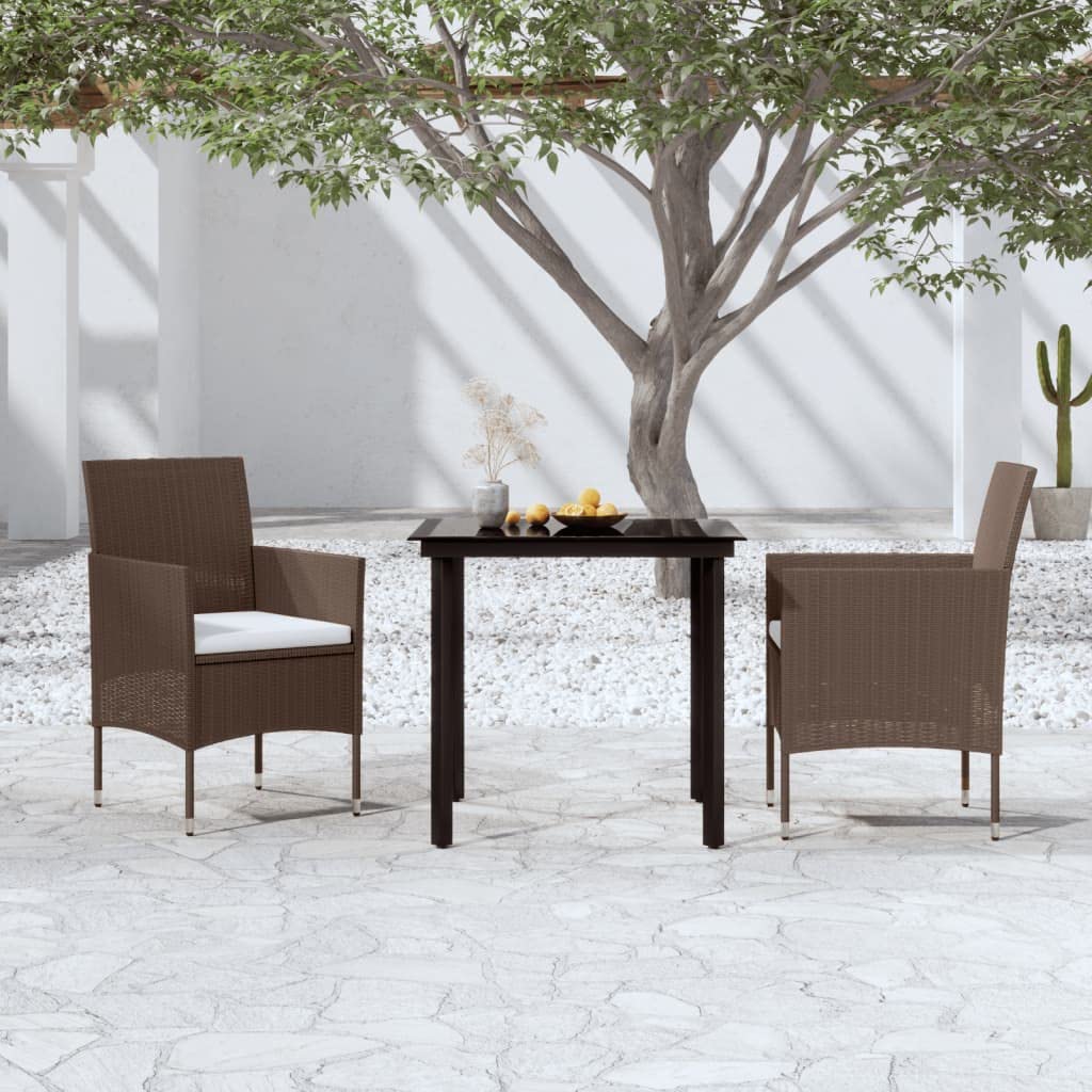 vidaXL 3-Piece Patio Dining Set with Cushions - Outdoor Garden Furniture for Lawn, Yard, Terrace & Balcony - Brown & Black Table and Chairs - Perfect for Backyard BBQs, Poolside Relaxation & Outdoor Entertaining