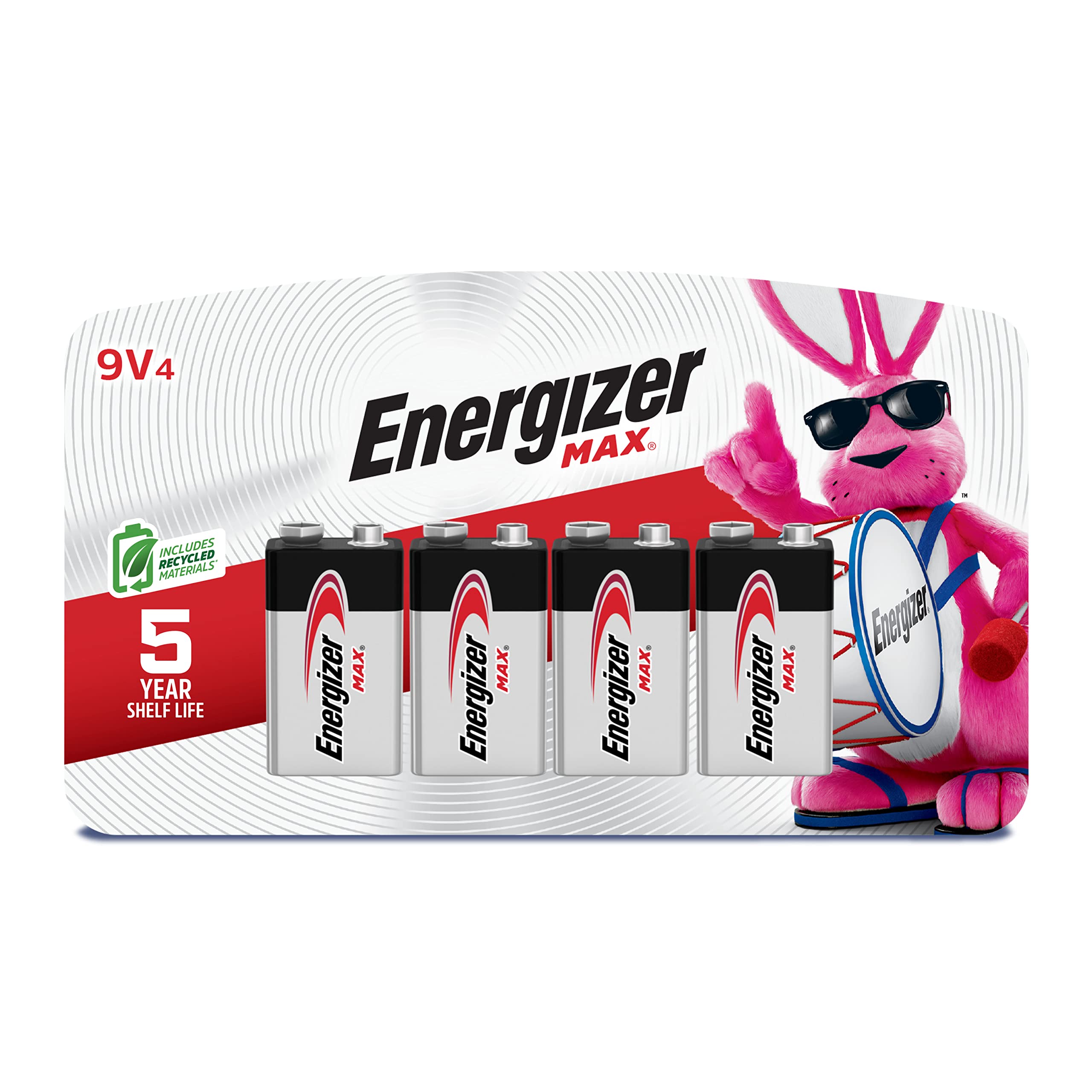 Energizer MAX 9V Alkaline Batteries (4 Pack) - Long Lasting Power for Smoke Detectors, Toys & Electronics - Packaging May Vary