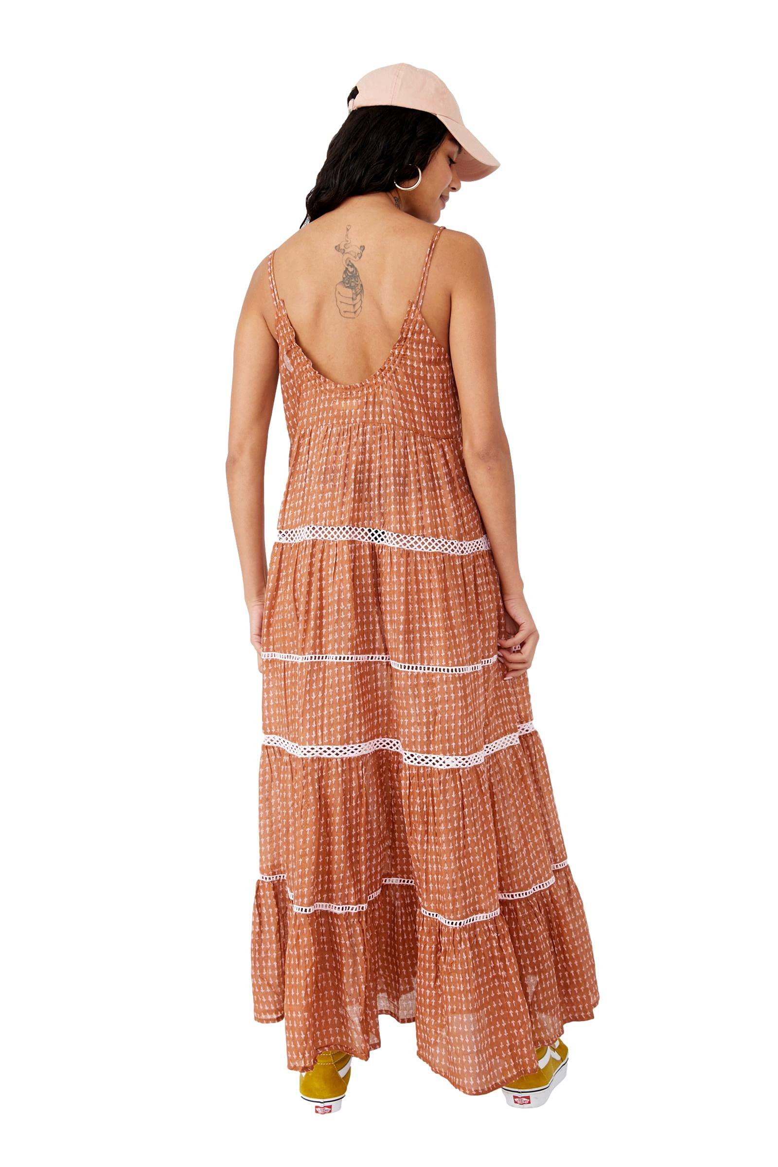 Free People Women's Midnight Dance Print Maxi Dress - Rust Combo, Size S | Bohemian Floral Long Dress for Summer, Beach, Music Festivals & Casual Outings