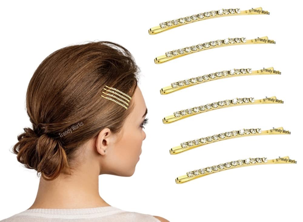Trendy 6-Piece Rhinestone Hair Clips for Women & Girls - Golden Bobby Pins & Side Hair Slides (5.6cm) - Perfect for Weddings, Parties & Everyday Styling