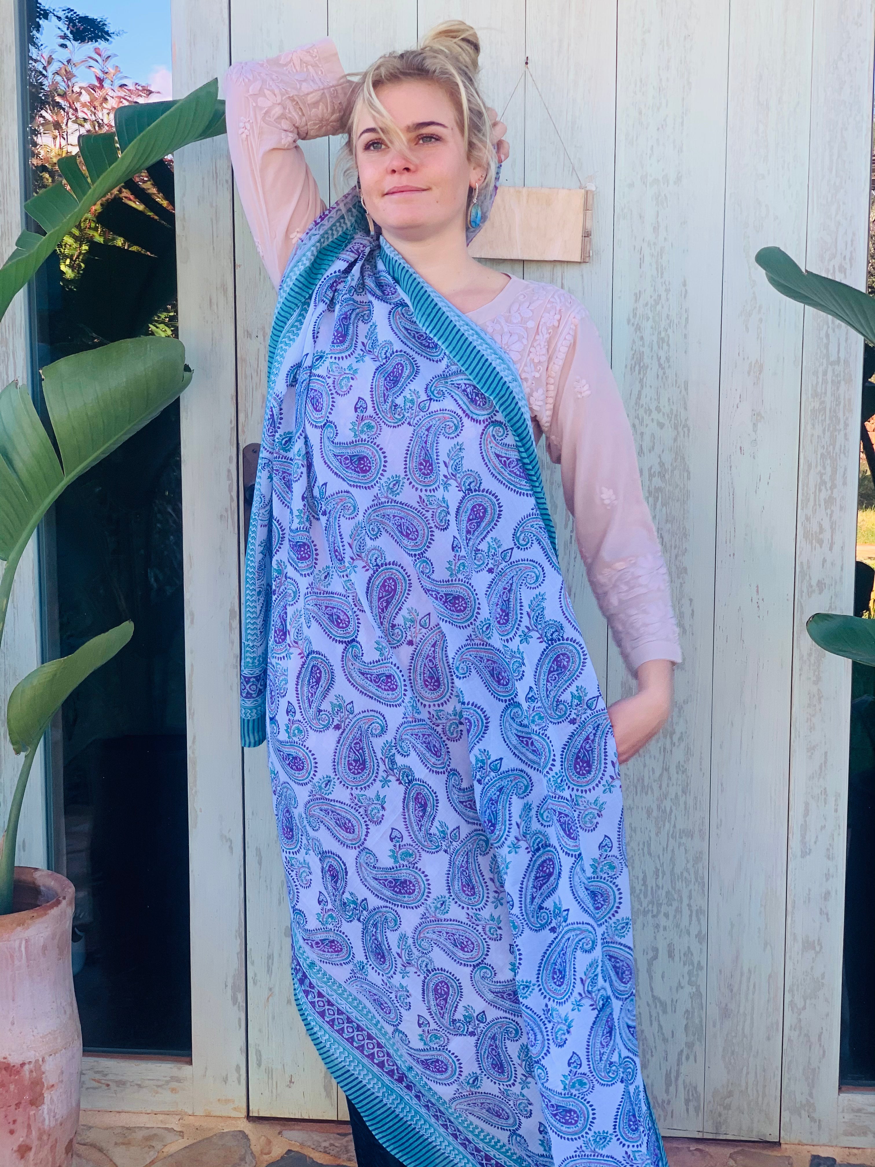Stylish Cotton Sarong Pareo with Block Print - New Collection for Beach, Pool & Summer Fashion