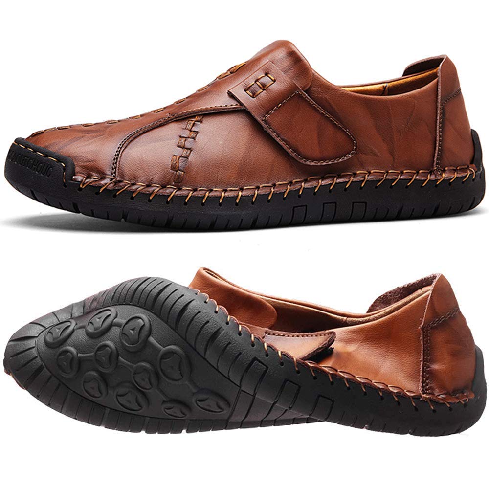 JEBU Men's Leather Slip-On Loafers - Handmade Genuine Leather Lightweight Comfortable Casual Shoes for Business, Travel & Outdoor Walking