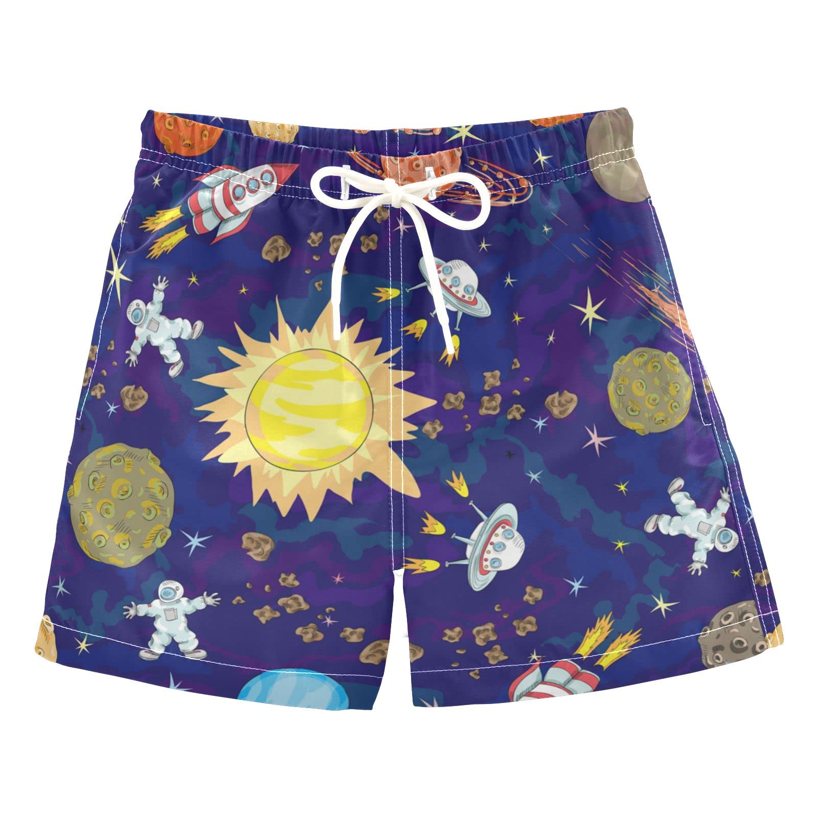 AMICHIC Boys' Space Pattern Swim Trunks - Quick Dry Toddler Swimwear for Kids 2-8 Years - Perfect for Beach, Pool & Summer Water Activities