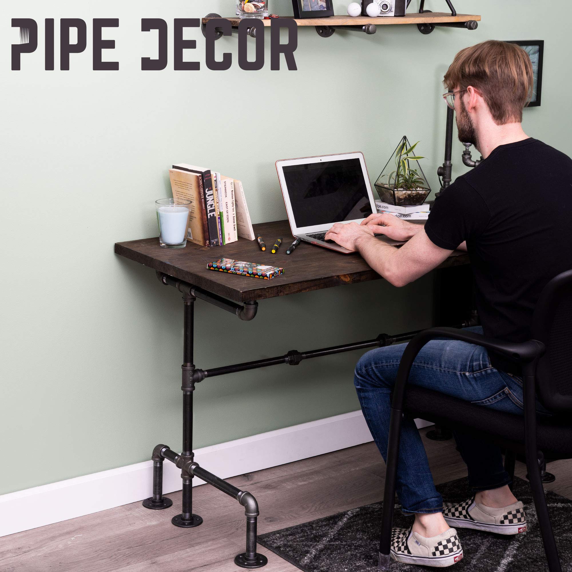 Industrial Pipe Desk Leg Set - Dark Grey Unfinished Steel Metal Pipe Legs for Modern Home Office, Writing & Computer Desks | M-Desk Style | Perfect for DIY Workspace & Industrial Decor
