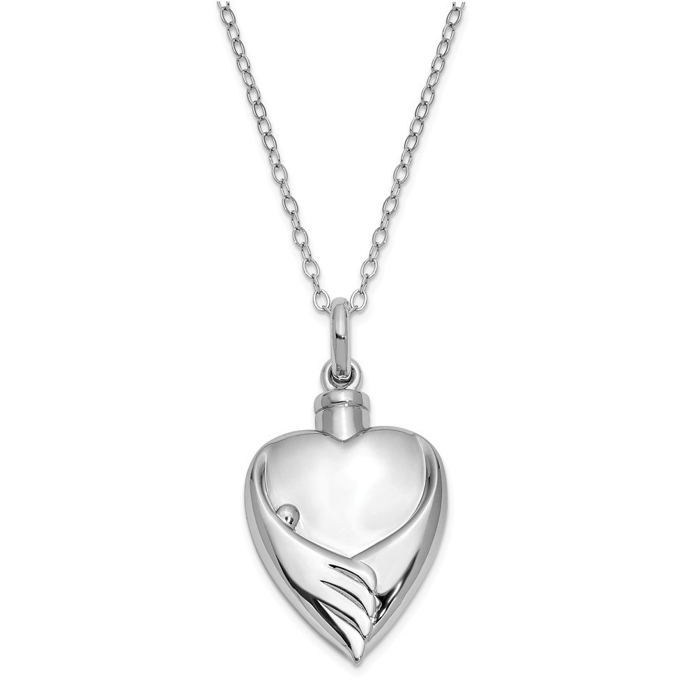 Rhodium Plated Sterling Silver Forever My Baby Heart Ash Holder Necklace - 18 Inch Cremation Jewelry for Memorial, Sympathy Gifts & Keepsakes