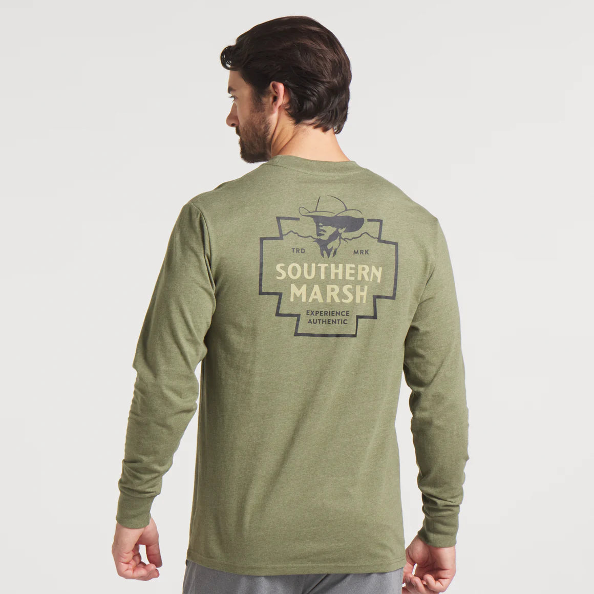 Southern Marsh Cowboy Badge Long Sleeve T-Shirt for Men - Washed Dark Green Western Style Shirt | Perfect for Rodeo, Ranch Work & Country Fashion