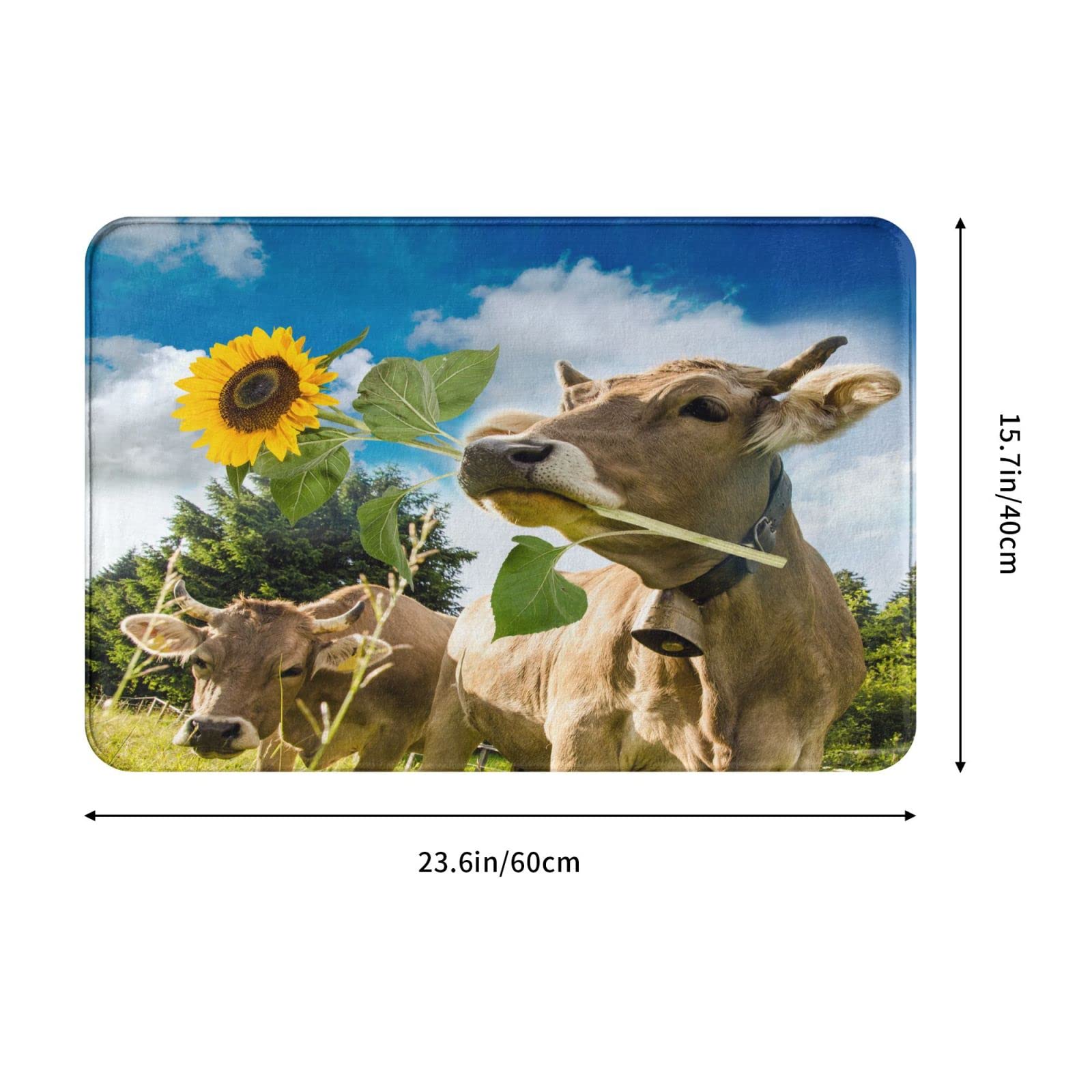 Funny Cow Sunflower Non-Slip Absorbent Bath Rug & Doormat - Soft Microfiber Bathroom Mat for Home, Entrance, Kitchen - Perfect for Indoor/Outdoor Use, Great Gift Idea for Housewarming & Holidays