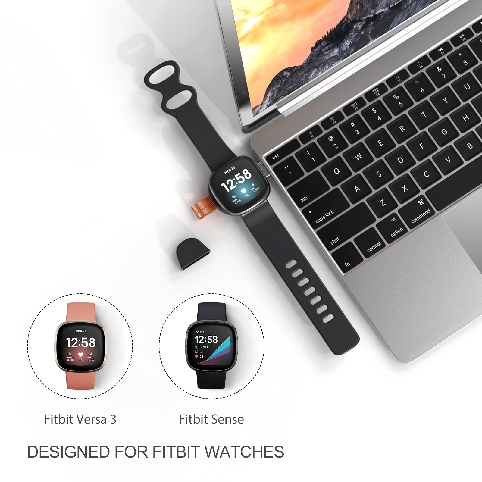 Original Fitbit Versa 3/4 & Sense/Sense 2 Magnetic Fast Charger - Portable USB Travel Charging Dock for Fitbit Smartwatch | Perfect for Home, Office & Gym Use