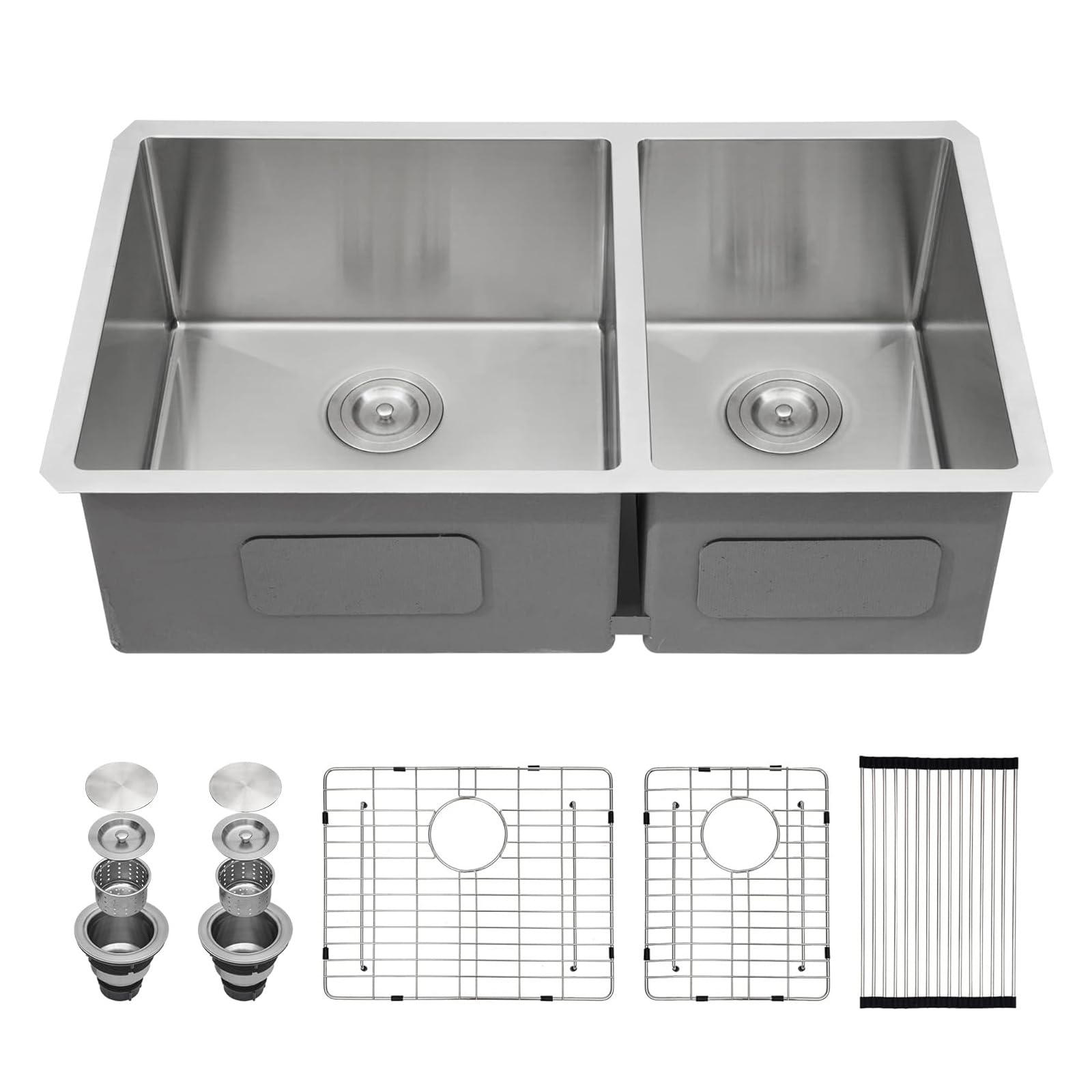 33x19 Undermount Double Bowl Stainless Steel Kitchen Sink - 16 Gauge 60/40 Split Round Corner Design for Easy Dishwashing & Food Prep | Perfect for Modern Kitchens & Restaurant Use