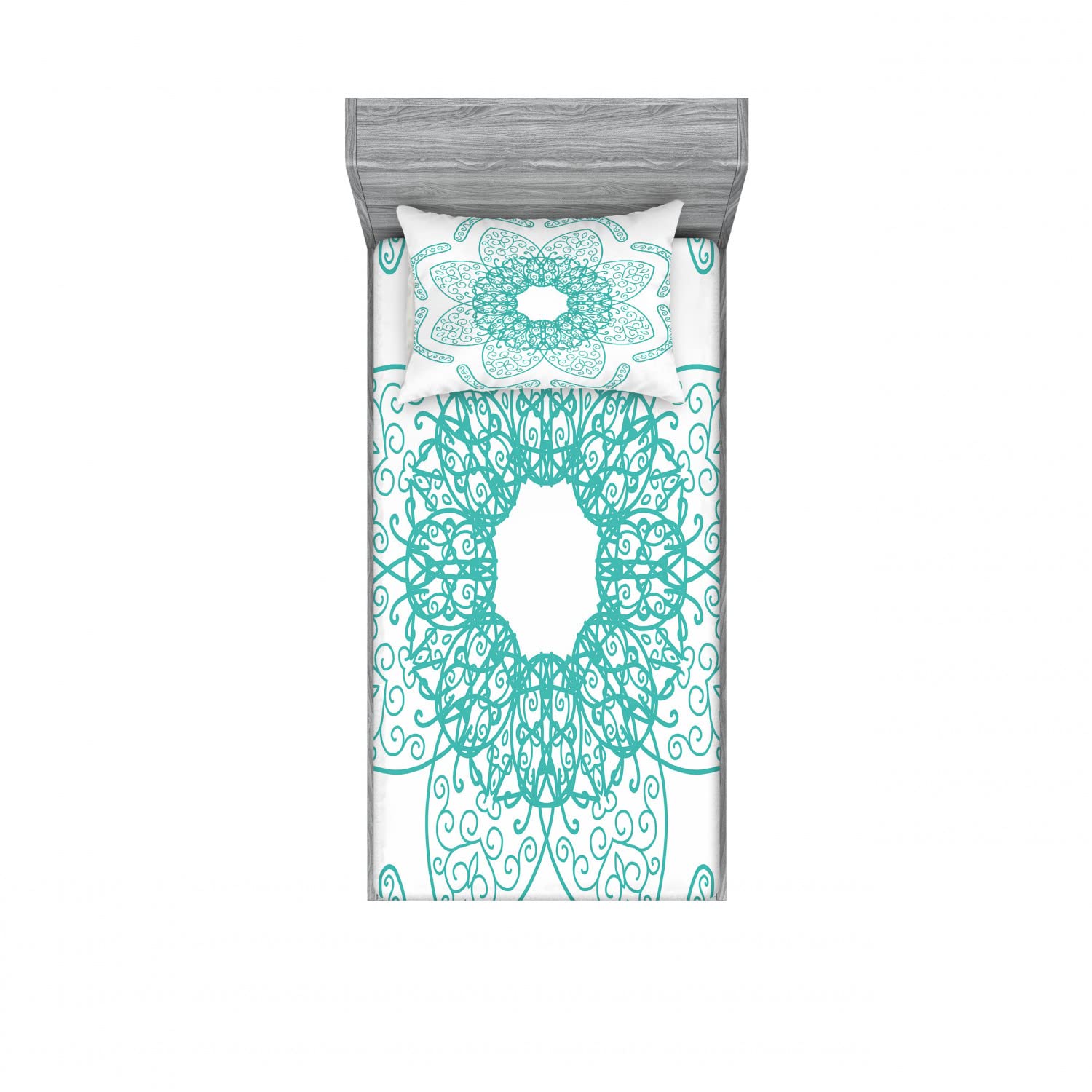 Ambesonne Floral 2-Piece Twin Fitted Sheet Set with 2 Pillow Shams - Boho Mandala Ethnic Floral Bedding Collection in Seafoam Green - Perfect for Guest Rooms, Dorm Decor & Bohemian Style Bedrooms