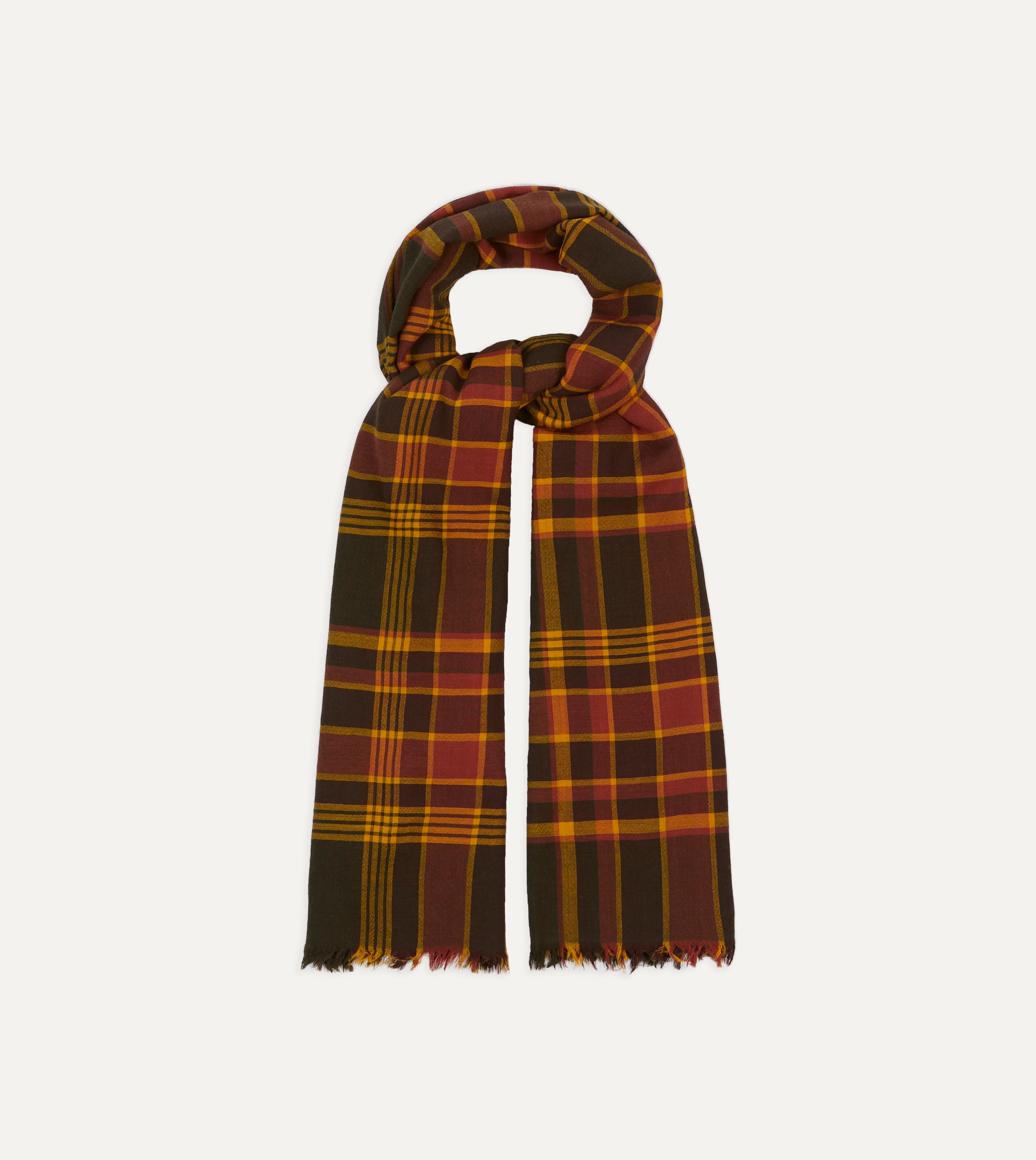 Warm Brown and Red Tartan Check Wool Scarf for Women & Men - Soft Winter Fashion Accessory for Cold Weather, Outdoor Activities and Holiday Outfits