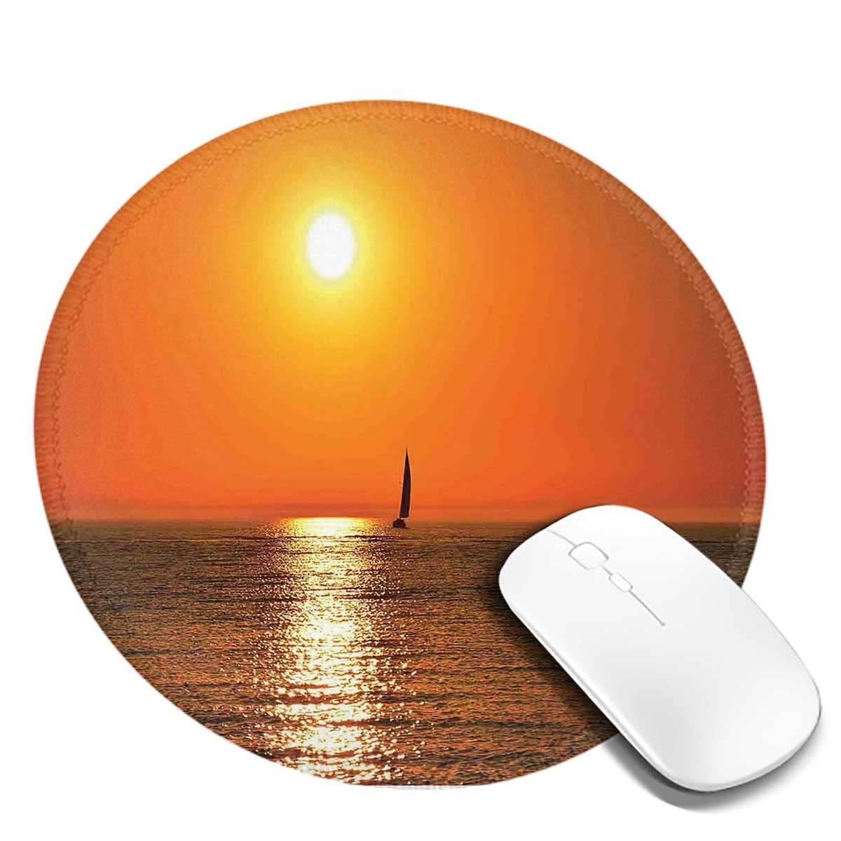 Non-Slip Waterproof Rubber Mouse Pad - 7.9 Inch Round Desk Mat for Office & Gaming (Sailboat Sea Sunrise Design) | Perfect for Computer Workstations, Home Office & PC Gaming Setups