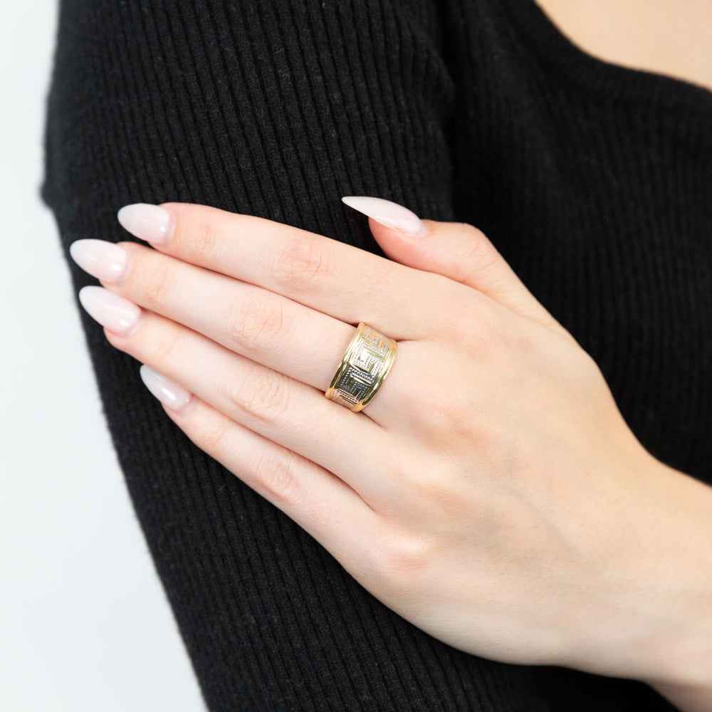 9ct Yellow Gold & White Gold Key of Life Ring - Elegant Symbolic Jewelry for Women, Perfect Gift for Birthday, Anniversary & Special Occasions