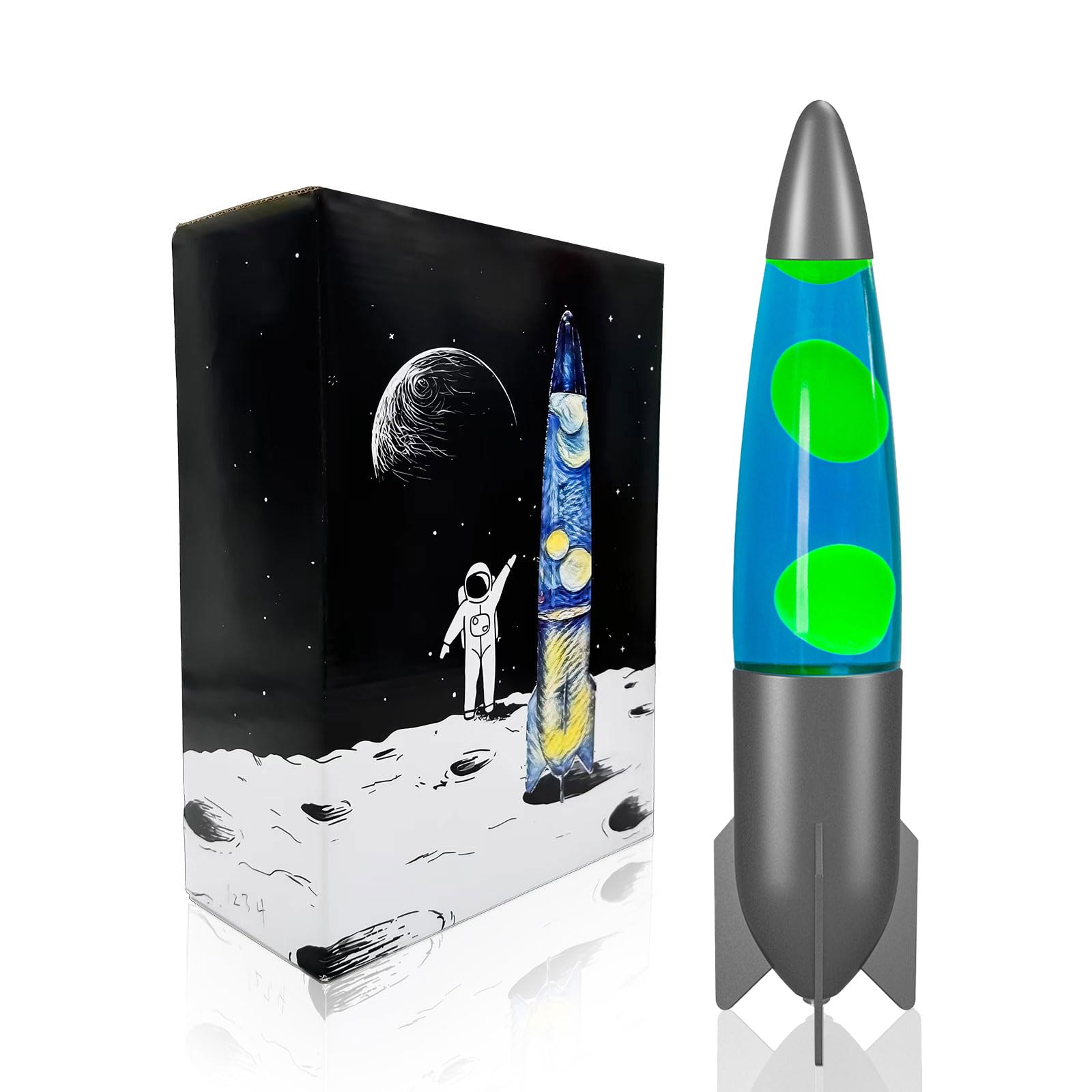16 Inch Rocket Shape Liquid Motion Lamp - Blue & Green Wax Lava Lamp for Kids & Adults, Cool Night Light for Bedroom, Party Decor, Unique Birthday Gift for Boys & Girls