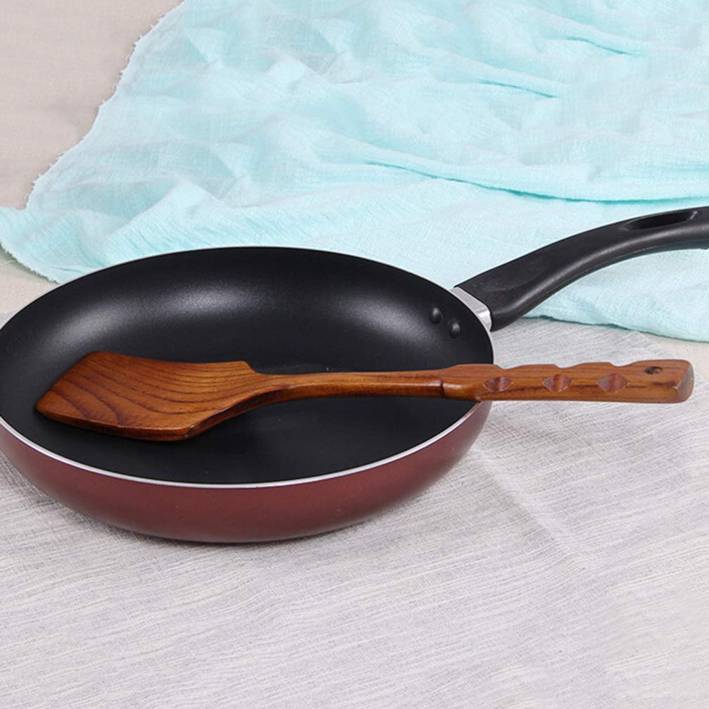 Amosfun Wooden Spatula Set - 3-Piece Bamboo Wok Turner, Non-Stick Cooking Utensil with Long Handle - Perfect for Stir-Fry, Flipping Pancakes & Sauteing in Home Kitchen